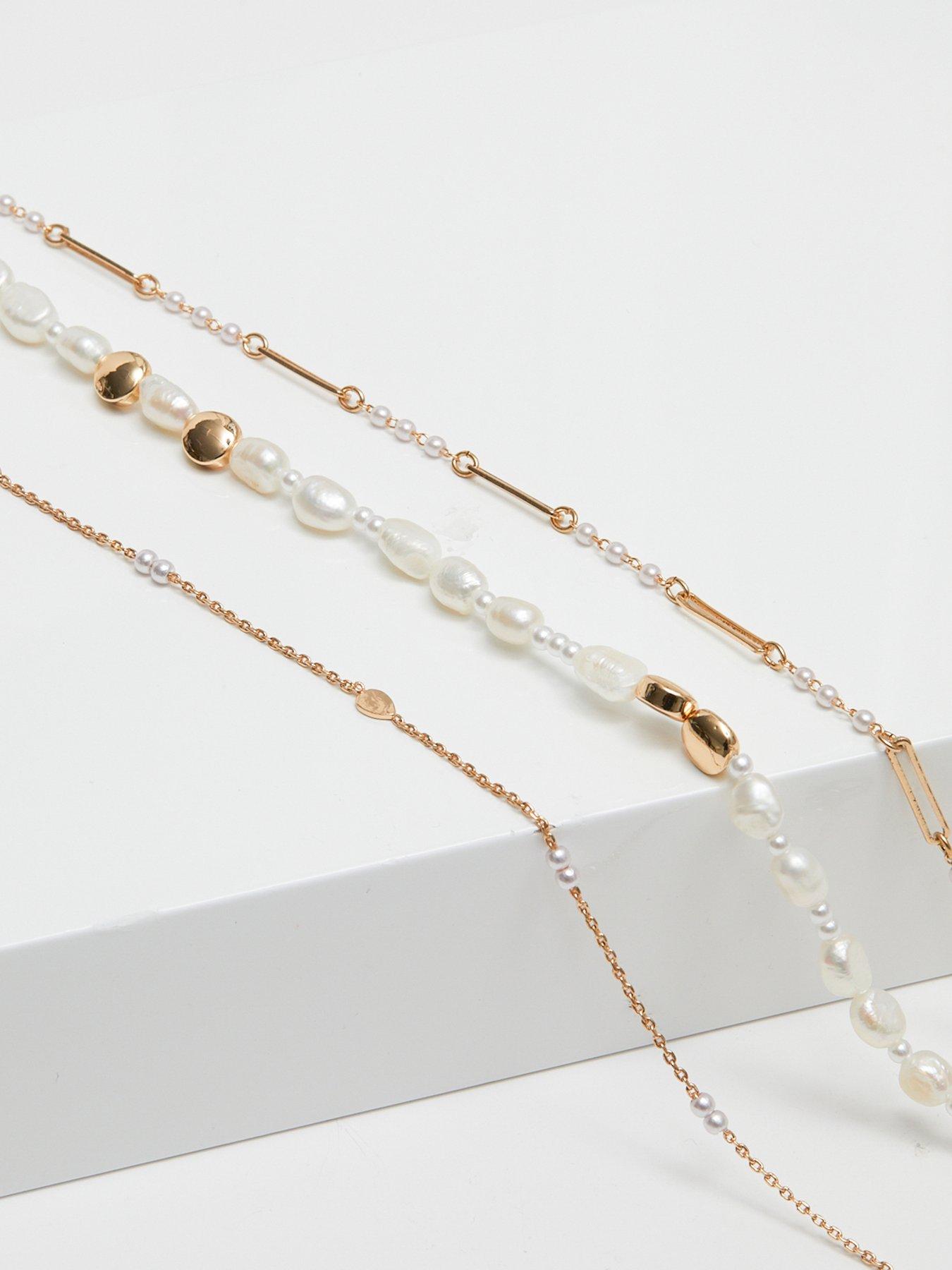  image of inicio-gold-plated-semi-precious-pearl-and-chain-layered-necklace-gift-pouch