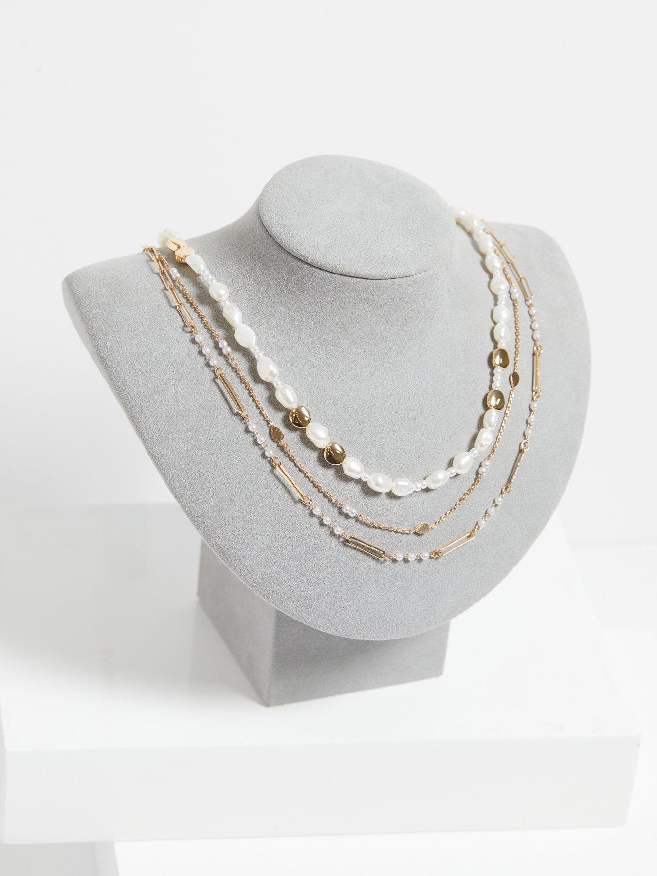  image of inicio-gold-plated-semi-precious-pearl-and-chain-layered-necklace-gift-pouch