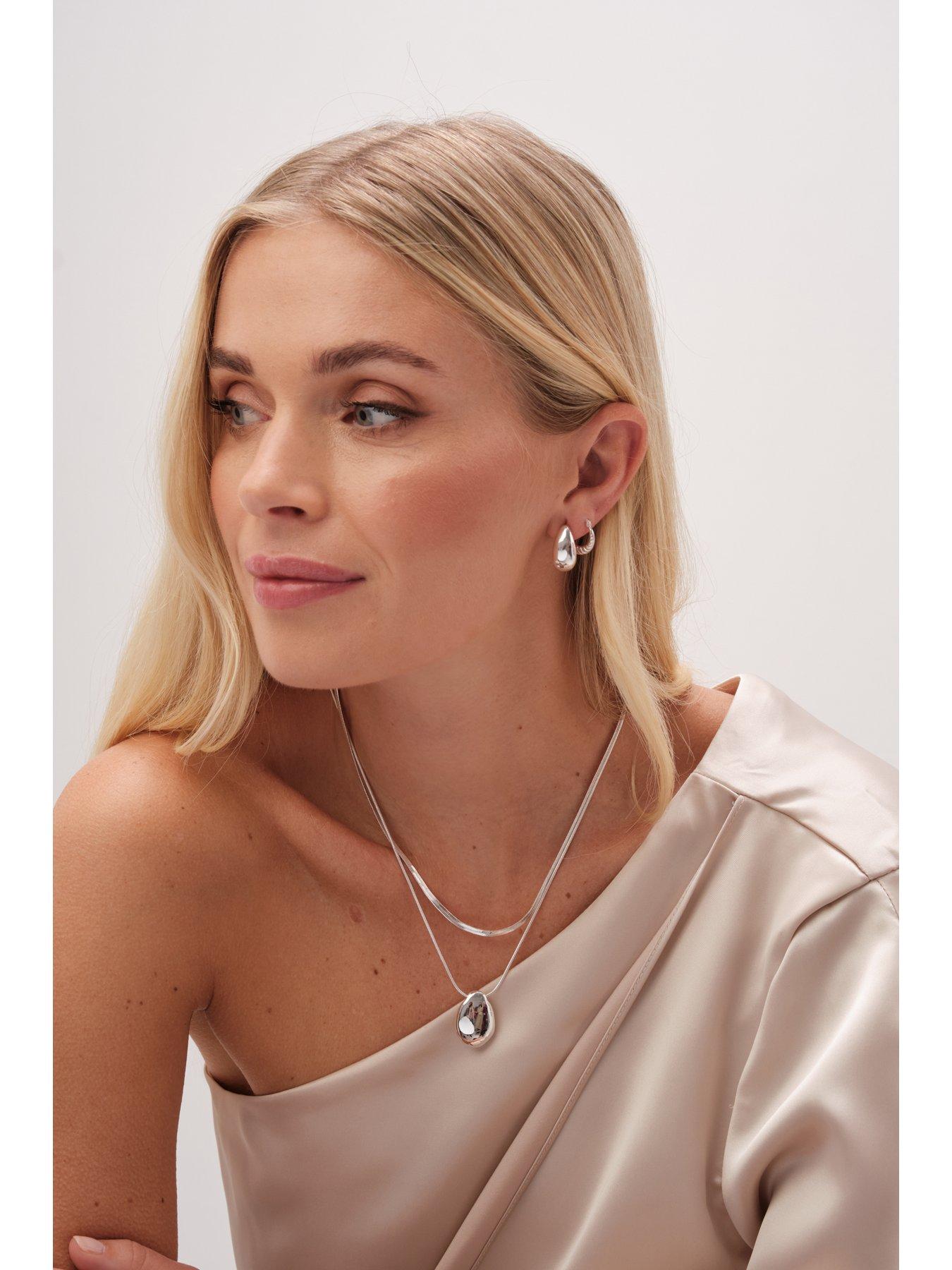 image of inicio-silver-plated-molten-double-row-pendant-gift-pouch