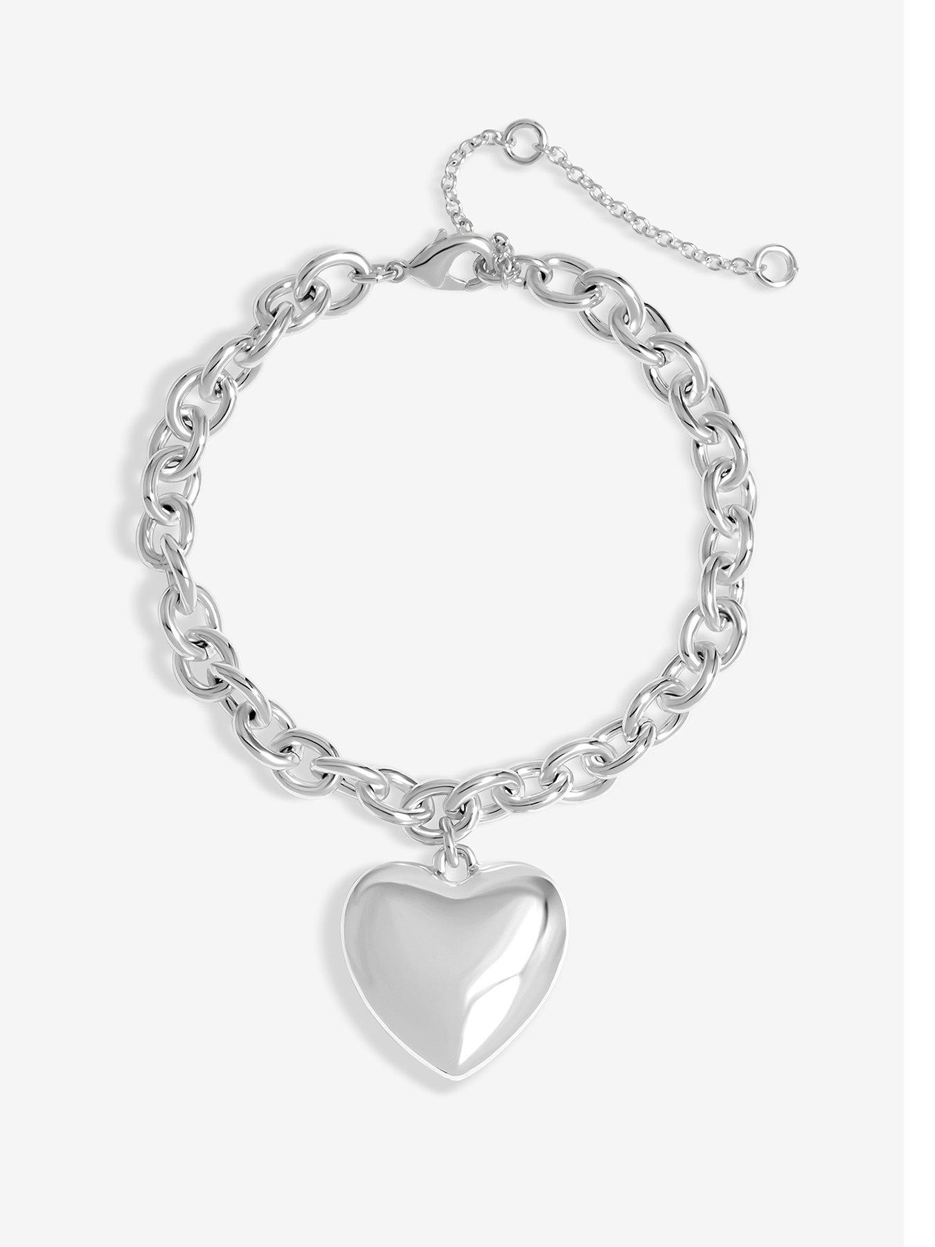 mood-silver-polished-puffed-heart-double-chain-bracelet