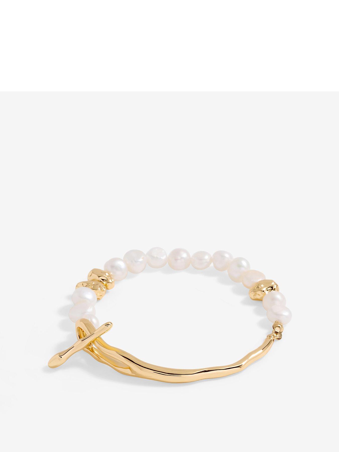  image of inicio-gold-plated-semi-precious-pearl-t-bar-bracelet-gift-pouch