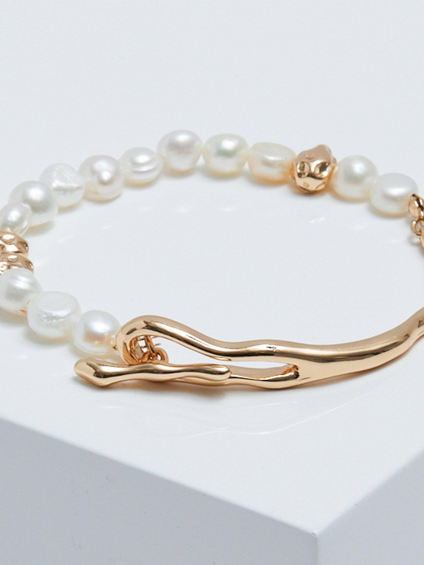  image of inicio-gold-plated-semi-precious-pearl-t-bar-bracelet-gift-pouch