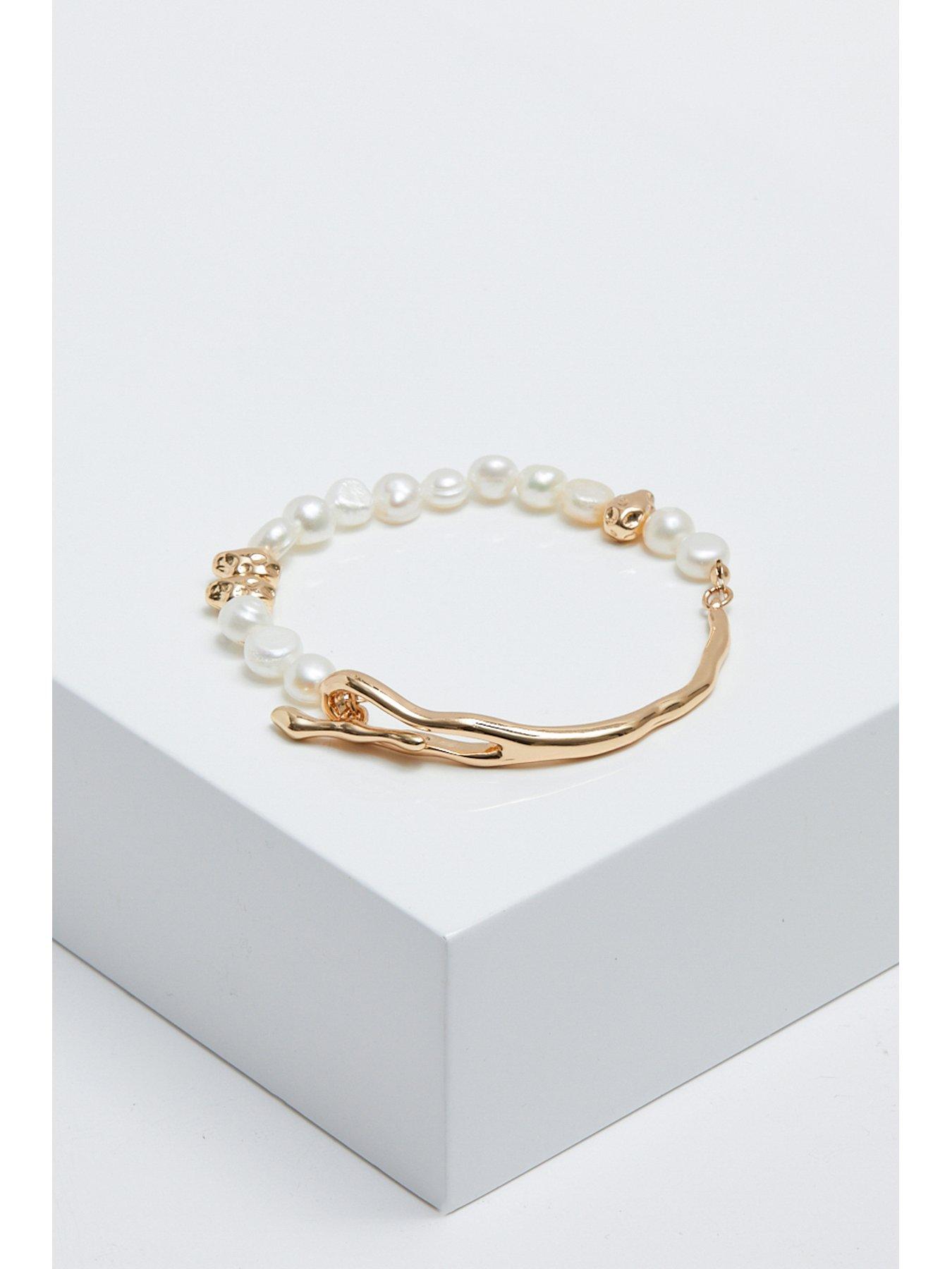  image of inicio-gold-plated-semi-precious-pearl-t-bar-bracelet-gift-pouch