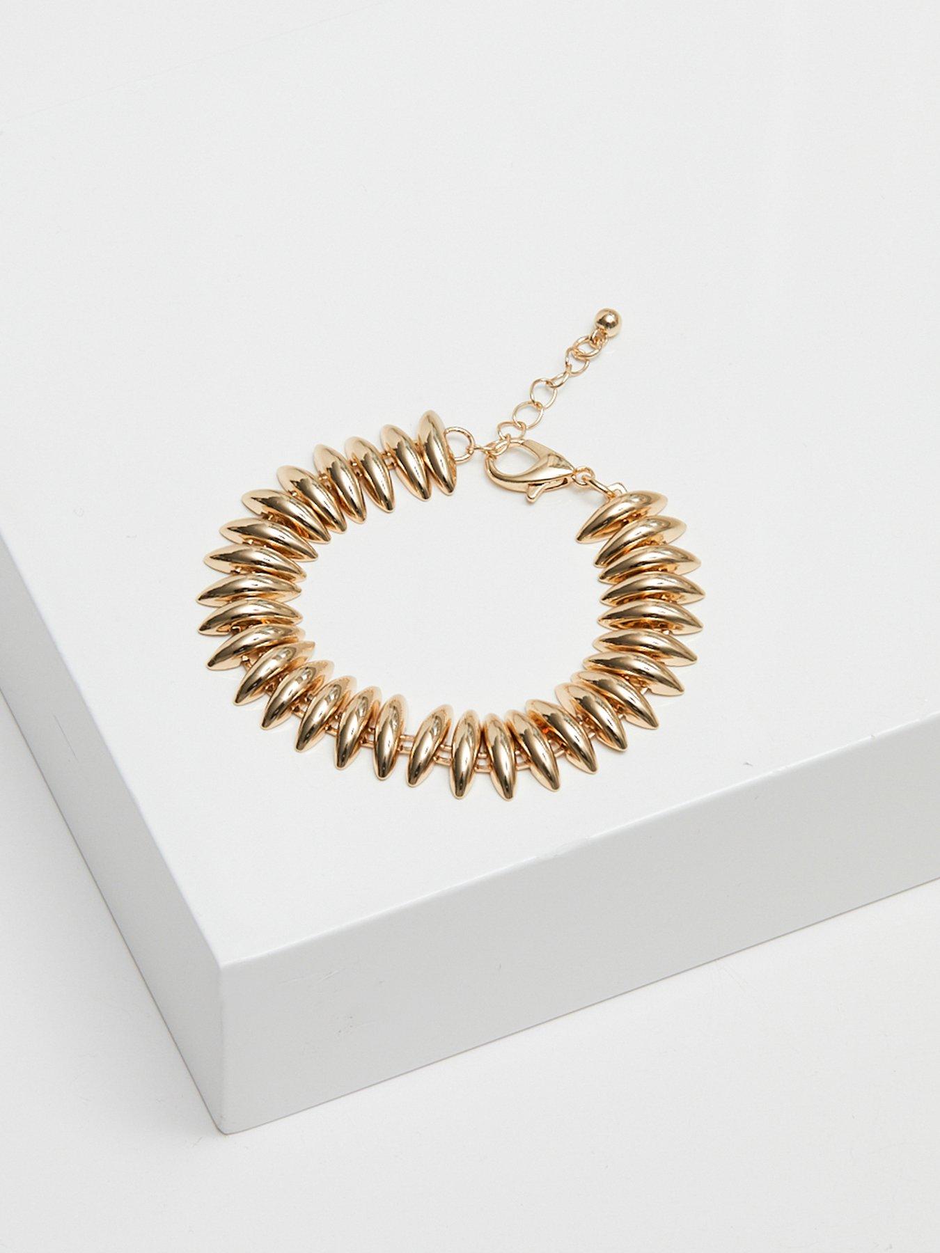  image of inicio-gold-plated-polished-ridged-bracelet-gift-pouch