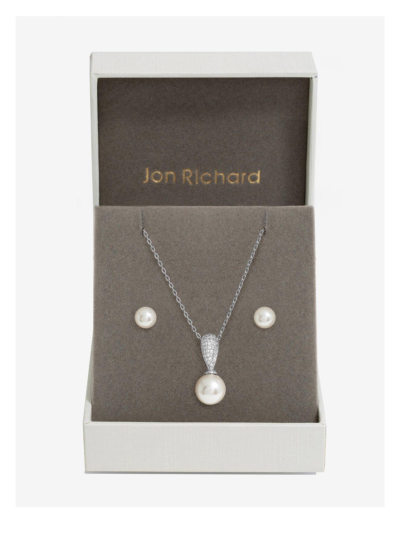 undefined Rhodium Plated Cubic Zirconia And Pearl Set - Gift Boxed