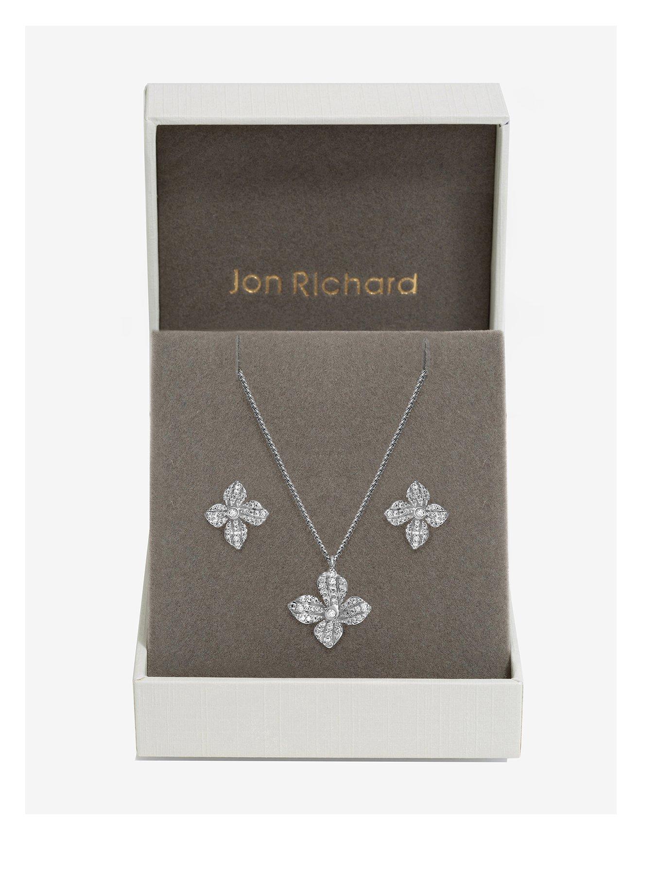 undefined Rhodium Plated Cubic Zirconia Floral Set - Gift Boxed