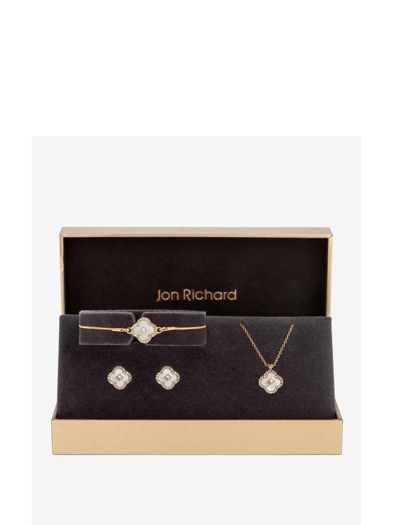 Jon Richard Gold Plated Crystal Clover Trio Set - Gift Boxed