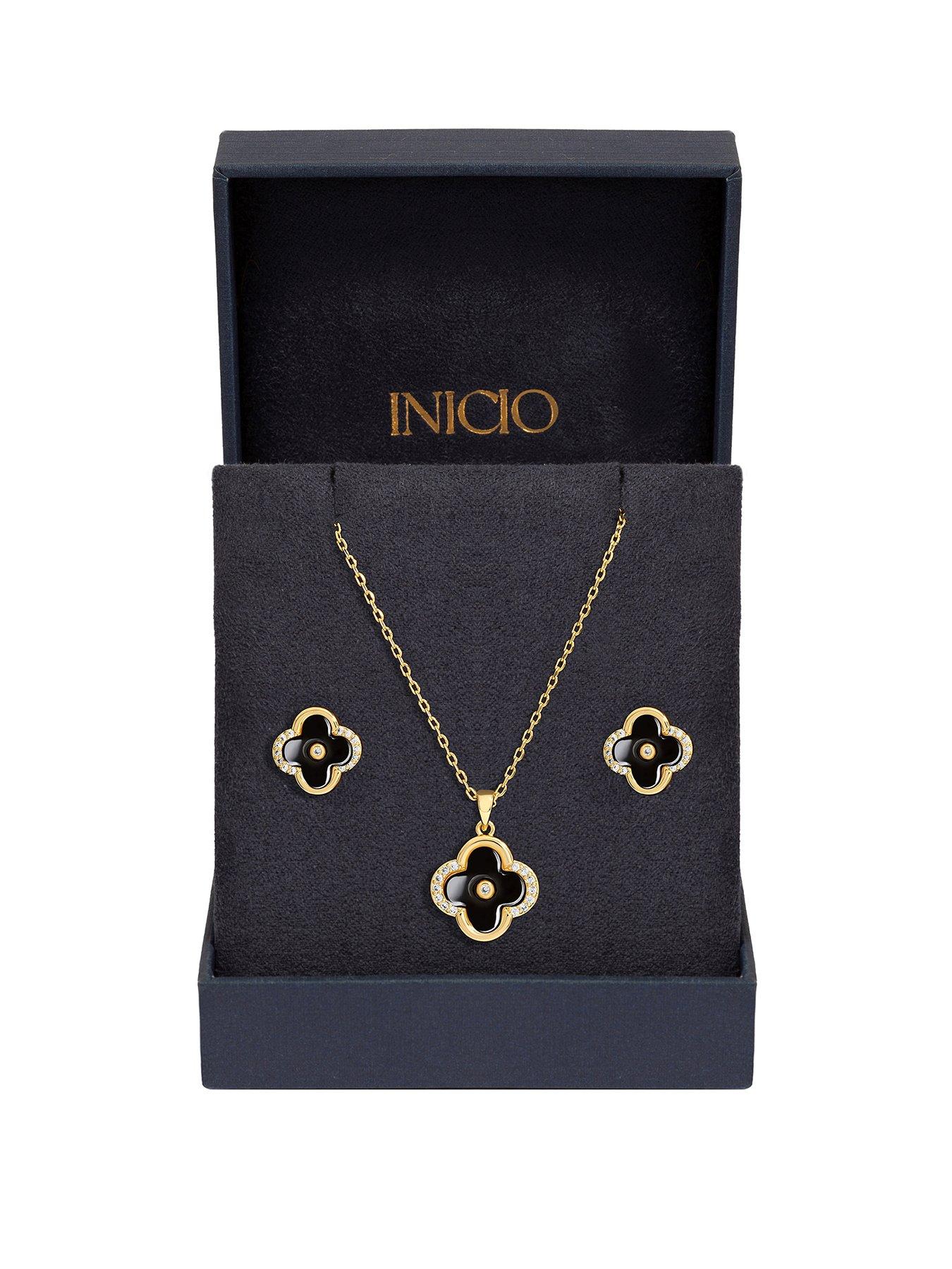 undefined Gold Plated And Jet Enamel Clover Set - Gift Boxed