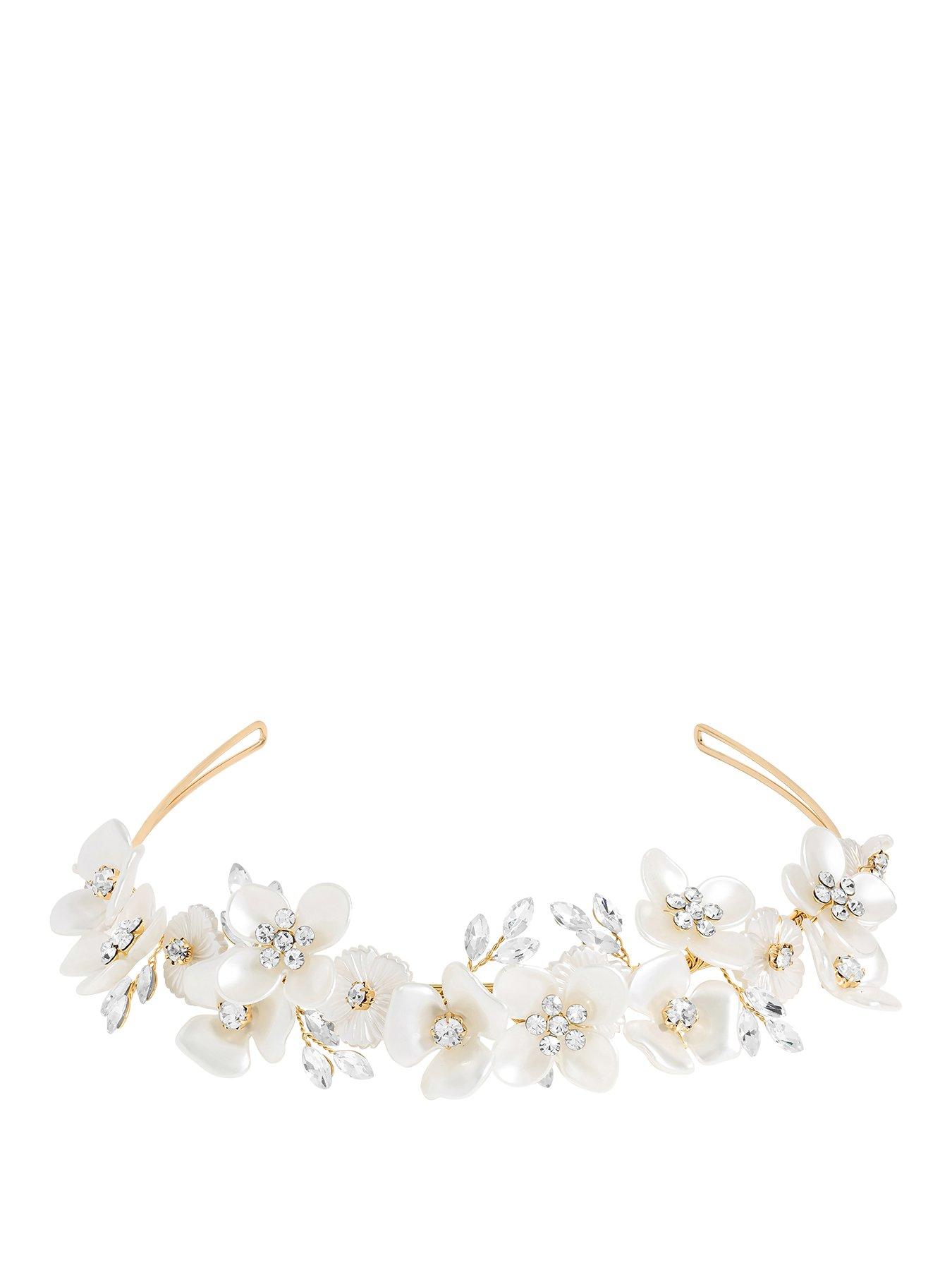  image of jon-richard-gold-plated-white-floral-and-crystal-headband