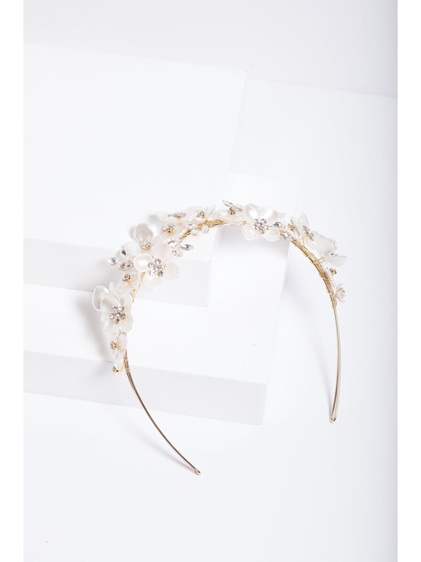  image of jon-richard-gold-plated-white-floral-and-crystal-headband