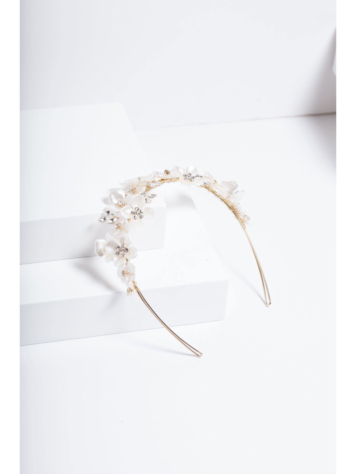  image of jon-richard-gold-plated-white-floral-and-crystal-headband
