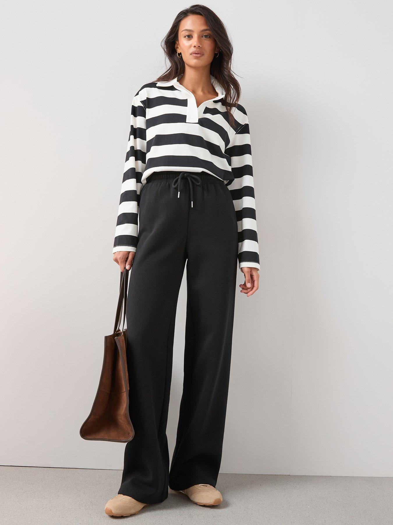 Image 1 of 6 of The Very Collection Womens Wide Leg Drawstring Relaxed Joggers - Black