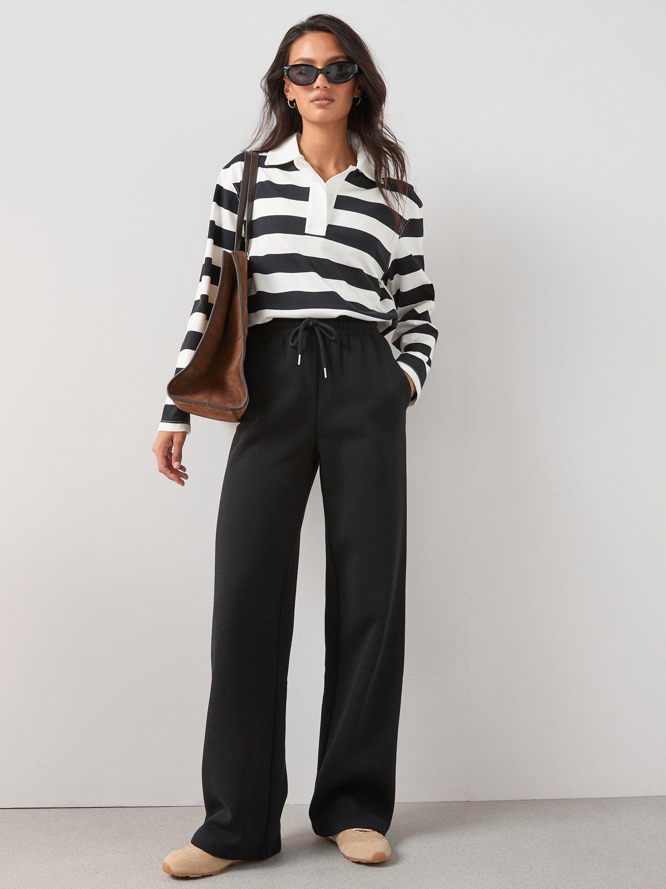 Image 4 of 6 of The Very Collection Womens Wide Leg Drawstring Relaxed Joggers - Black