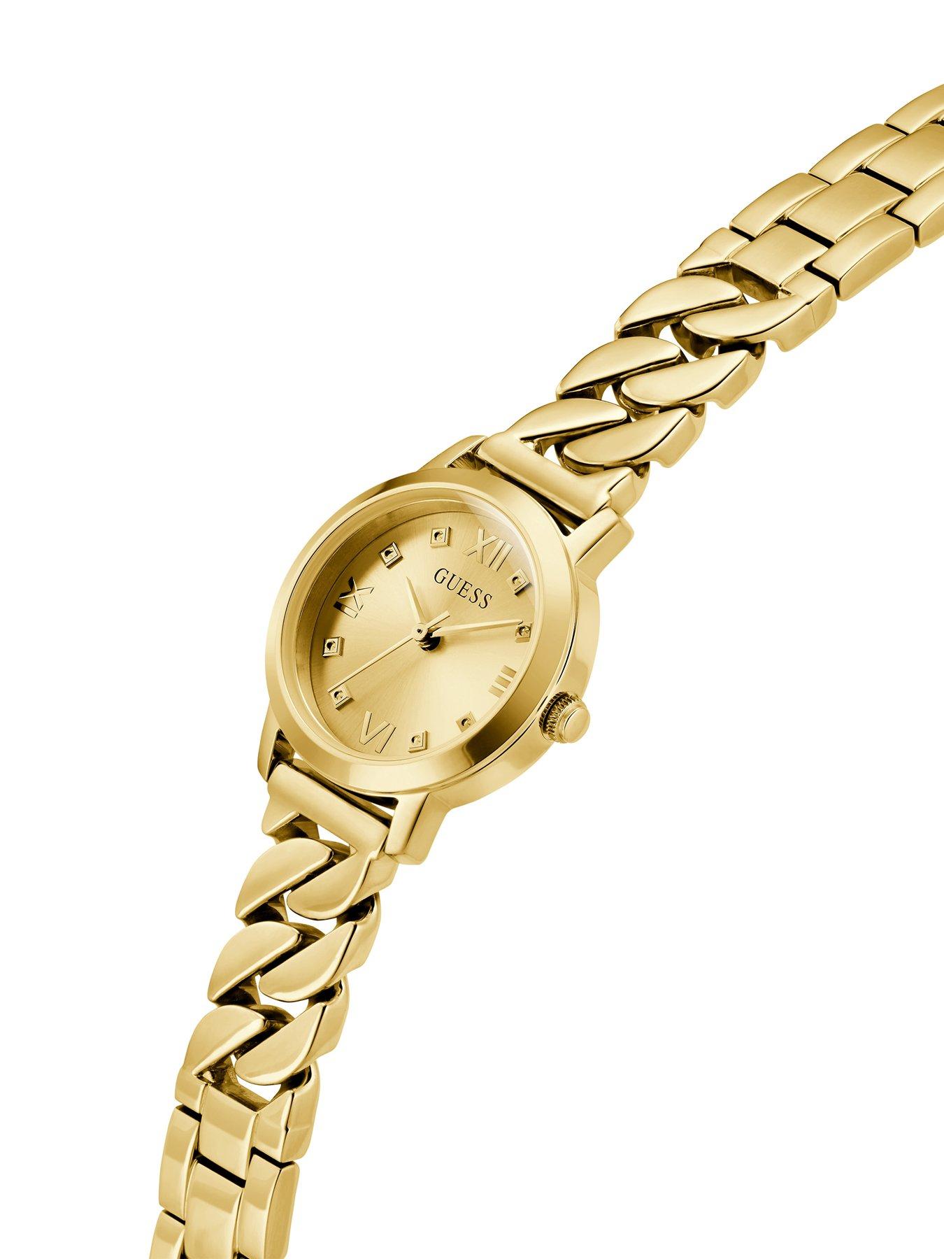 Image 4 of 5 of Guess gold tone case, sunray champagne dial and gold tone bracelet with adjustable G links