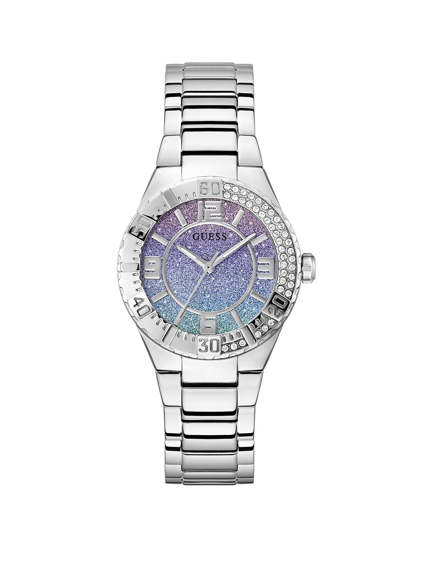 Image 1 of 5 of Guess stainless steel case with crystals, ombre blue glitz dial with stainless steel bracelet