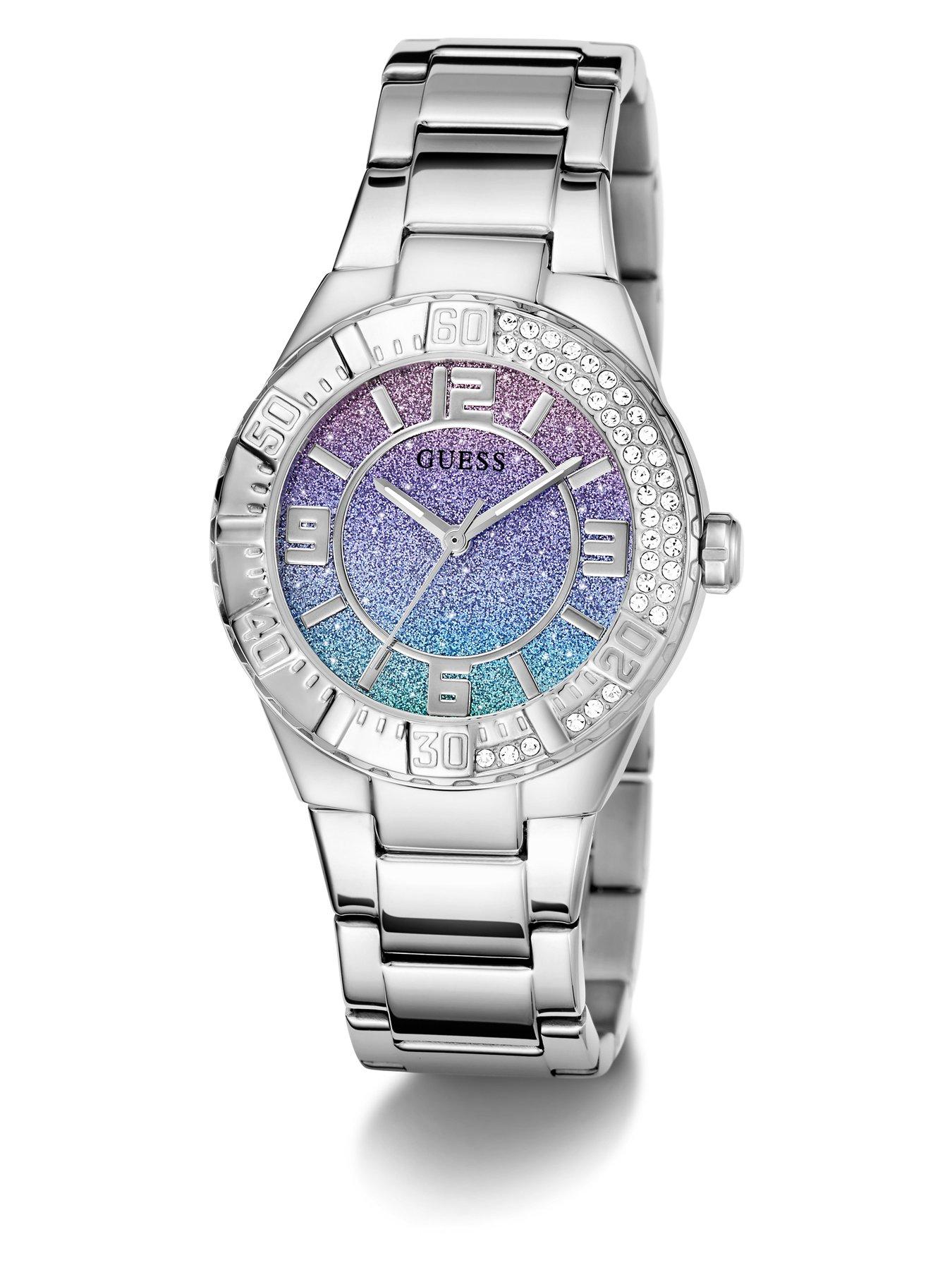 Image 5 of 5 of Guess stainless steel case with crystals, ombre blue glitz dial with stainless steel bracelet