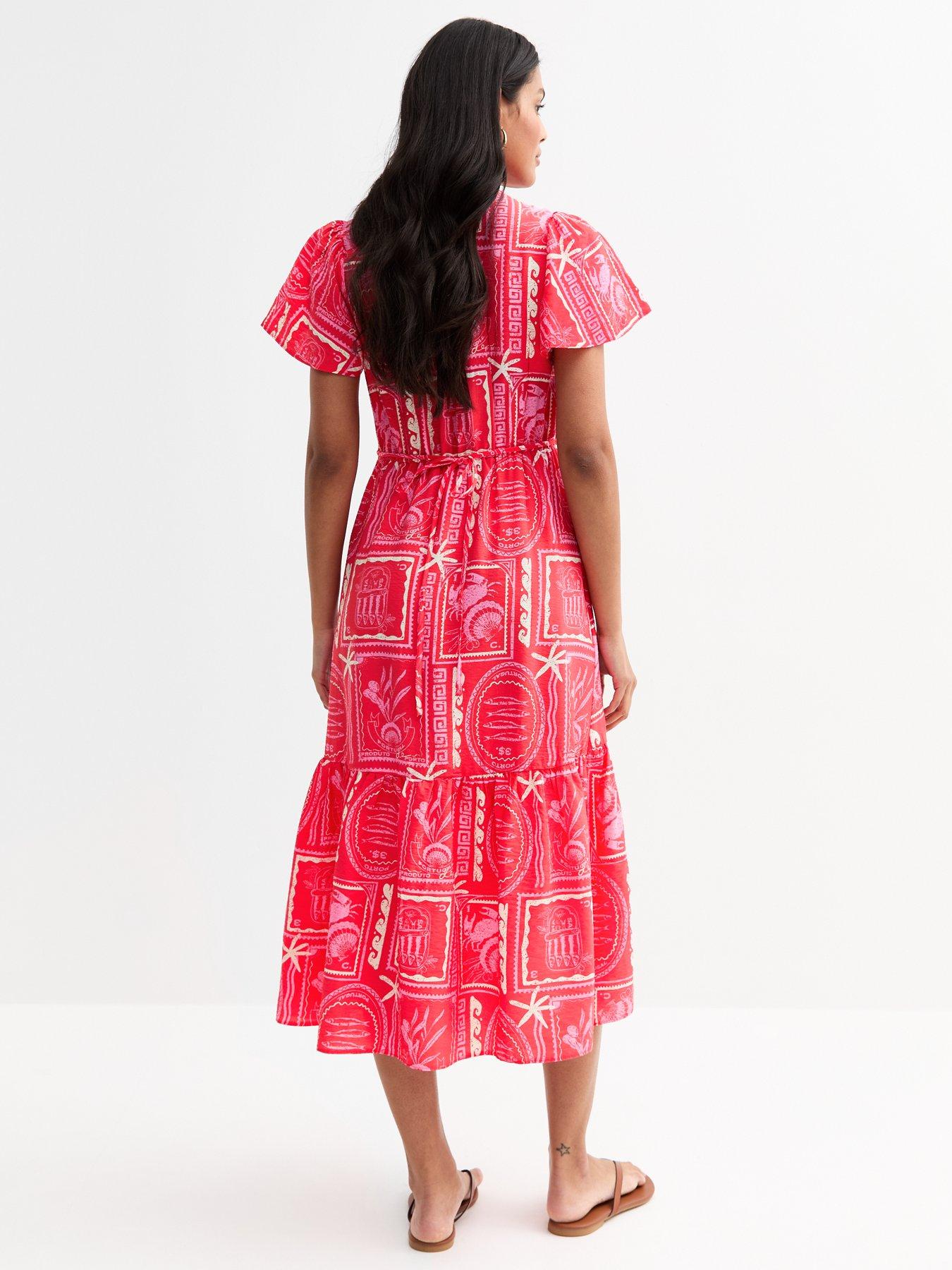 New Look Pink Gingham Dress 2026.New Look Pink Sea Print Tiered Midi Dress | Littlewoods
