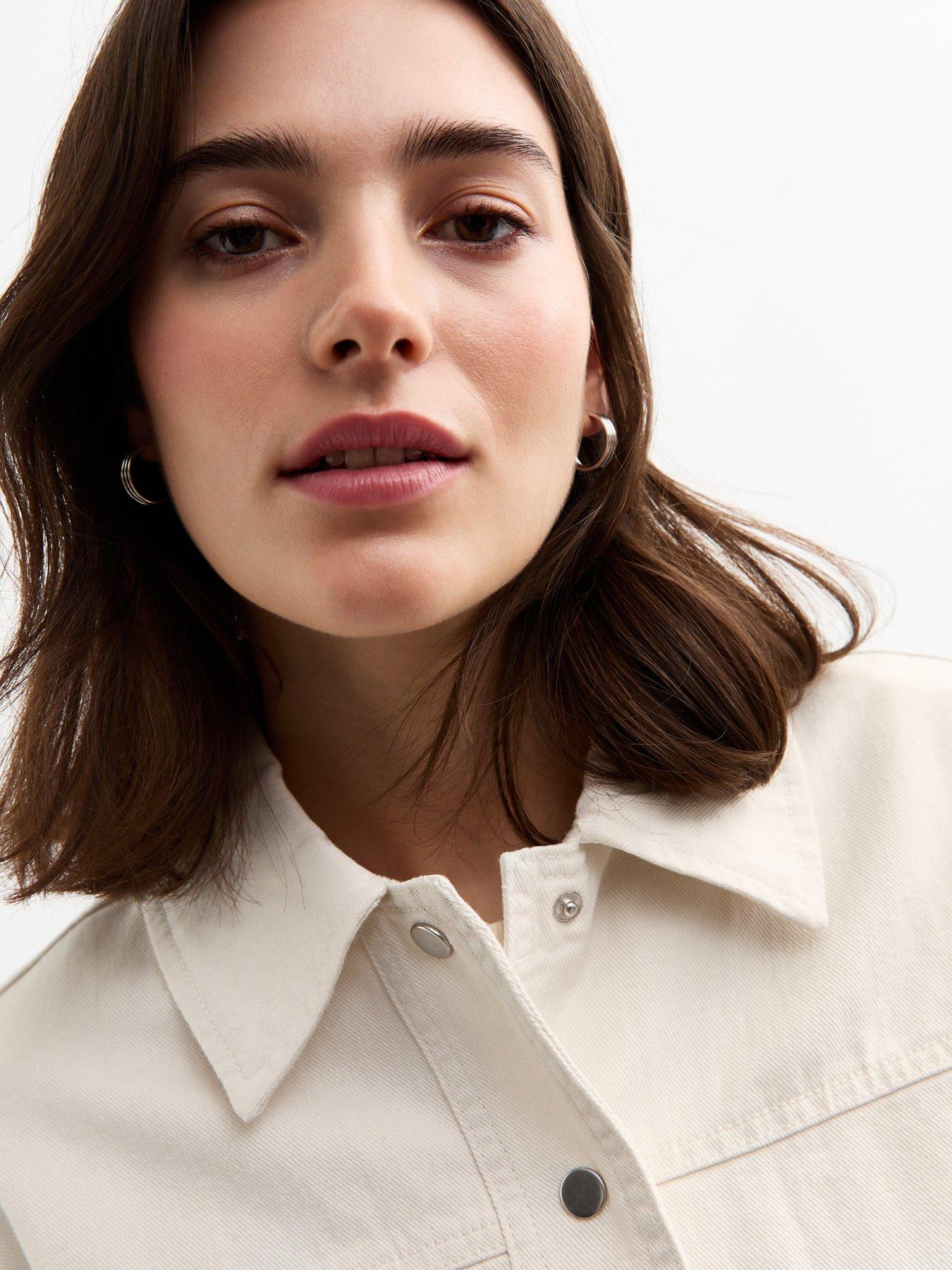  image of new-look-white-cotton-button-up-twill-shacket