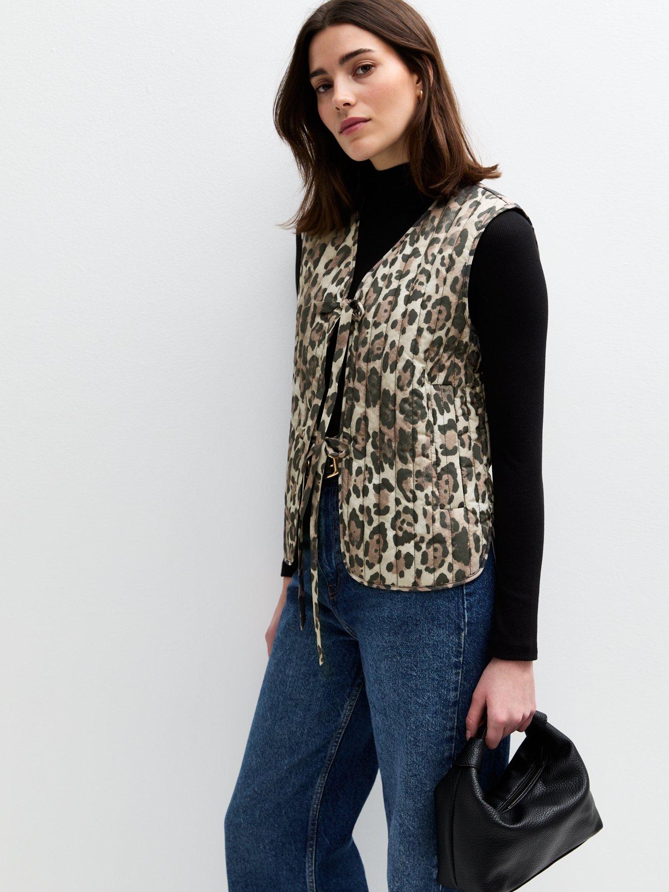 undefined Brown Leopard Print Quilted Waistcoat