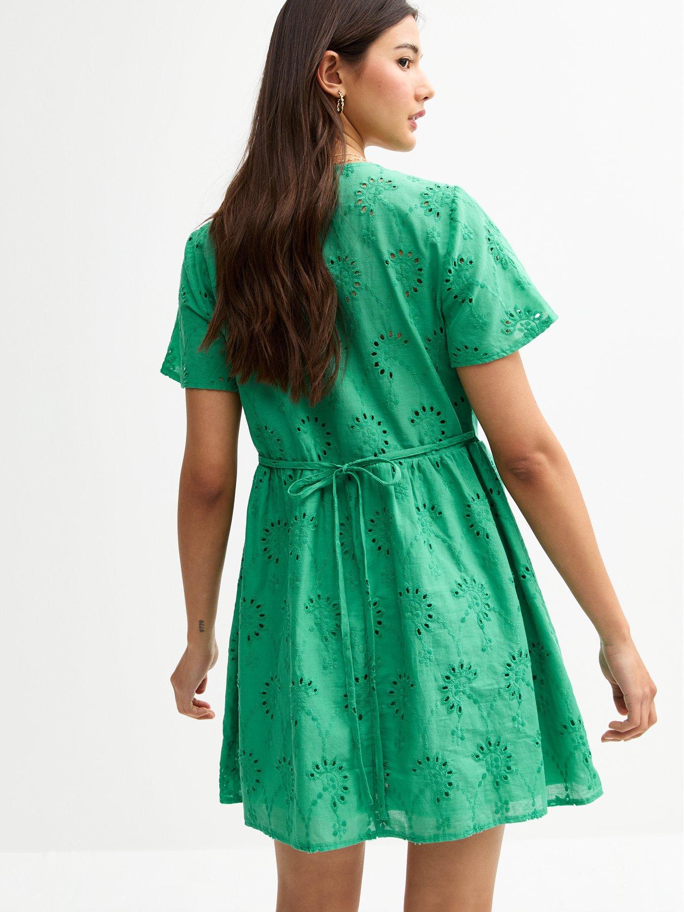 broderie anglaise dress green Green Broderie Anglaise Long Shirt Dress with Pockets – Pretty Kitty Fashion main image 0