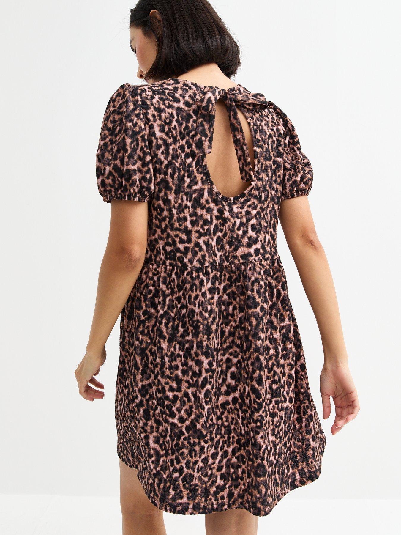 stillFront image of new-look-brown-leopard-print-bow-back-mini-dress