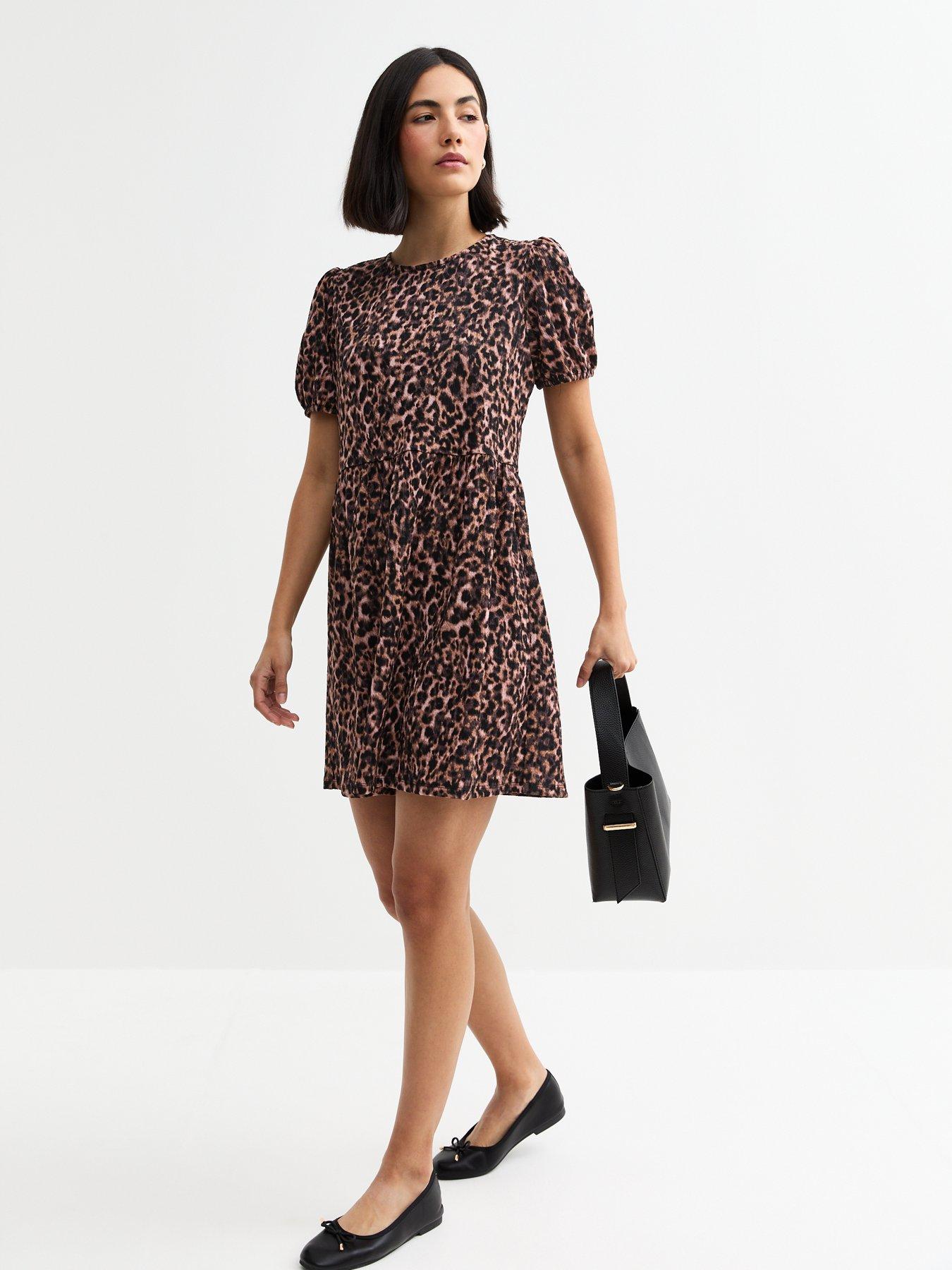  image of new-look-brown-leopard-print-bow-back-mini-dress