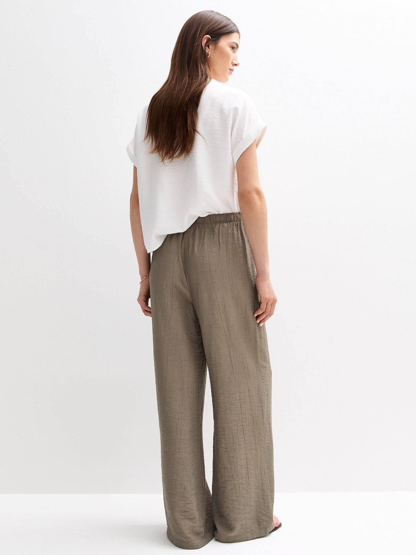  image of new-look-khaki-crinkled-wide-leg-trousers