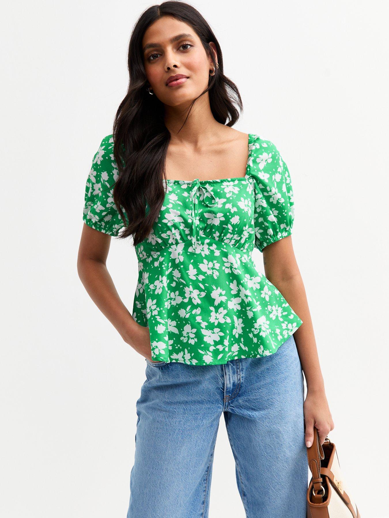  image of new-look-green-floral-print-peplum-top