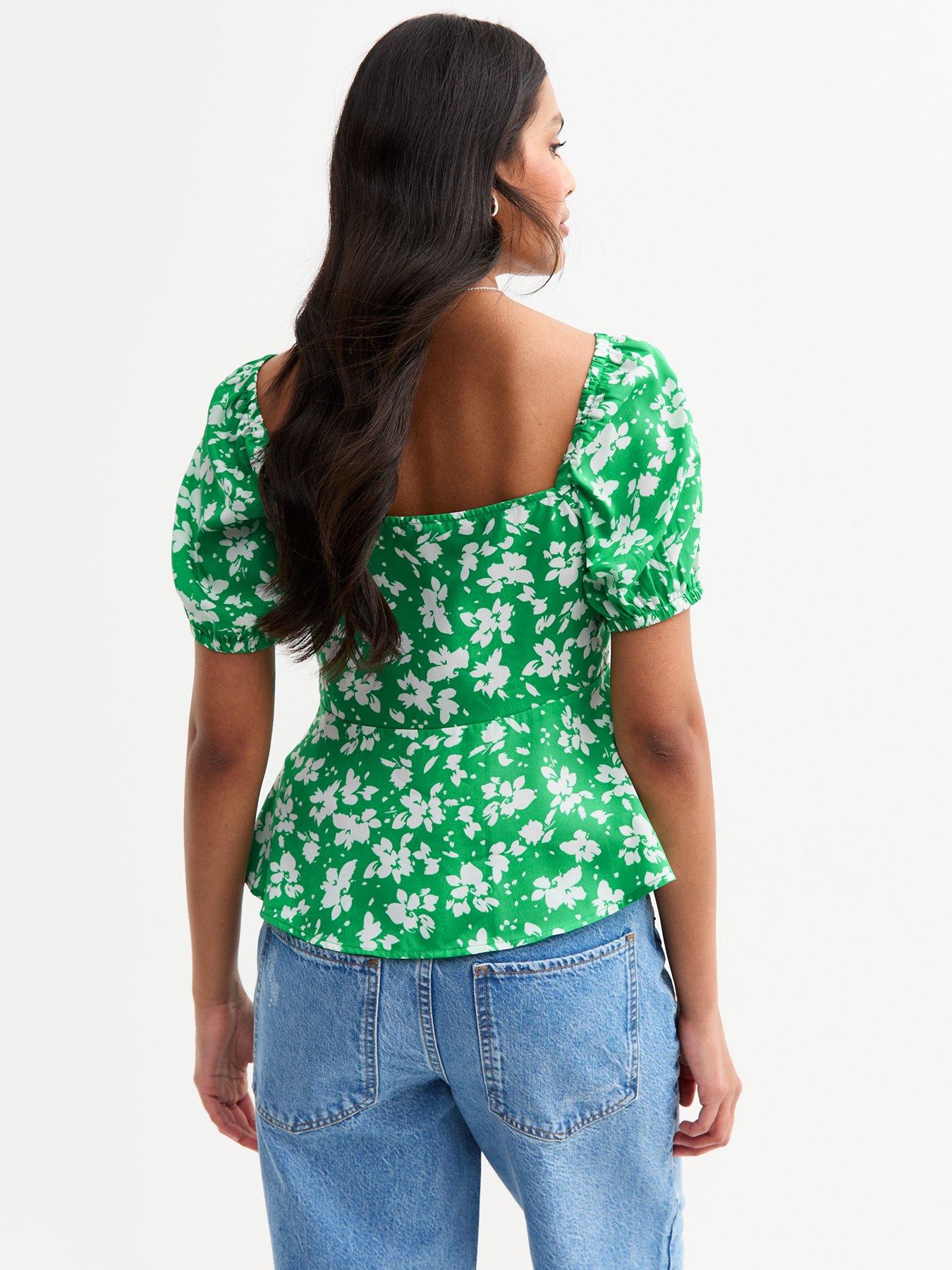  image of new-look-green-floral-print-peplum-top