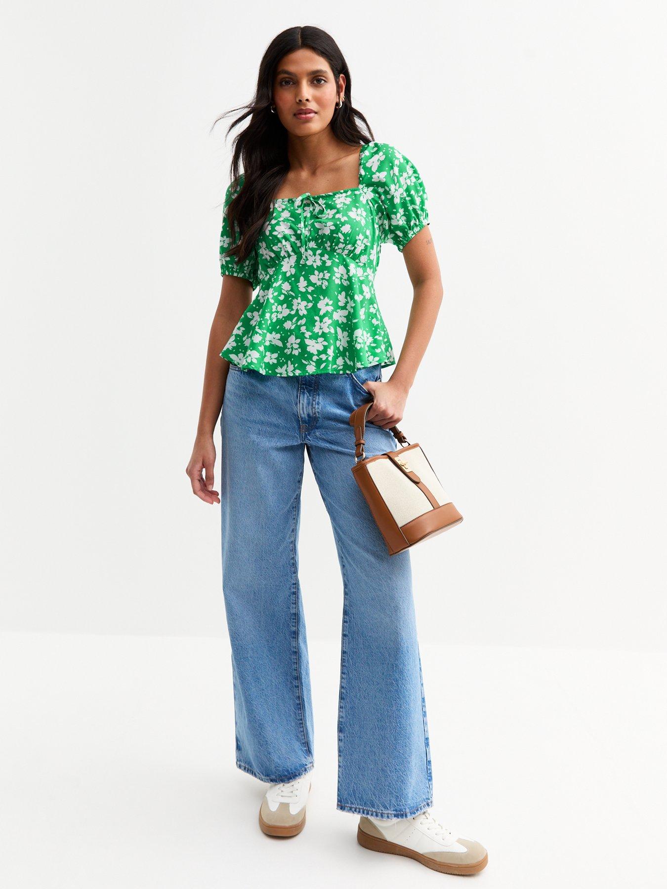  image of new-look-green-floral-print-peplum-top