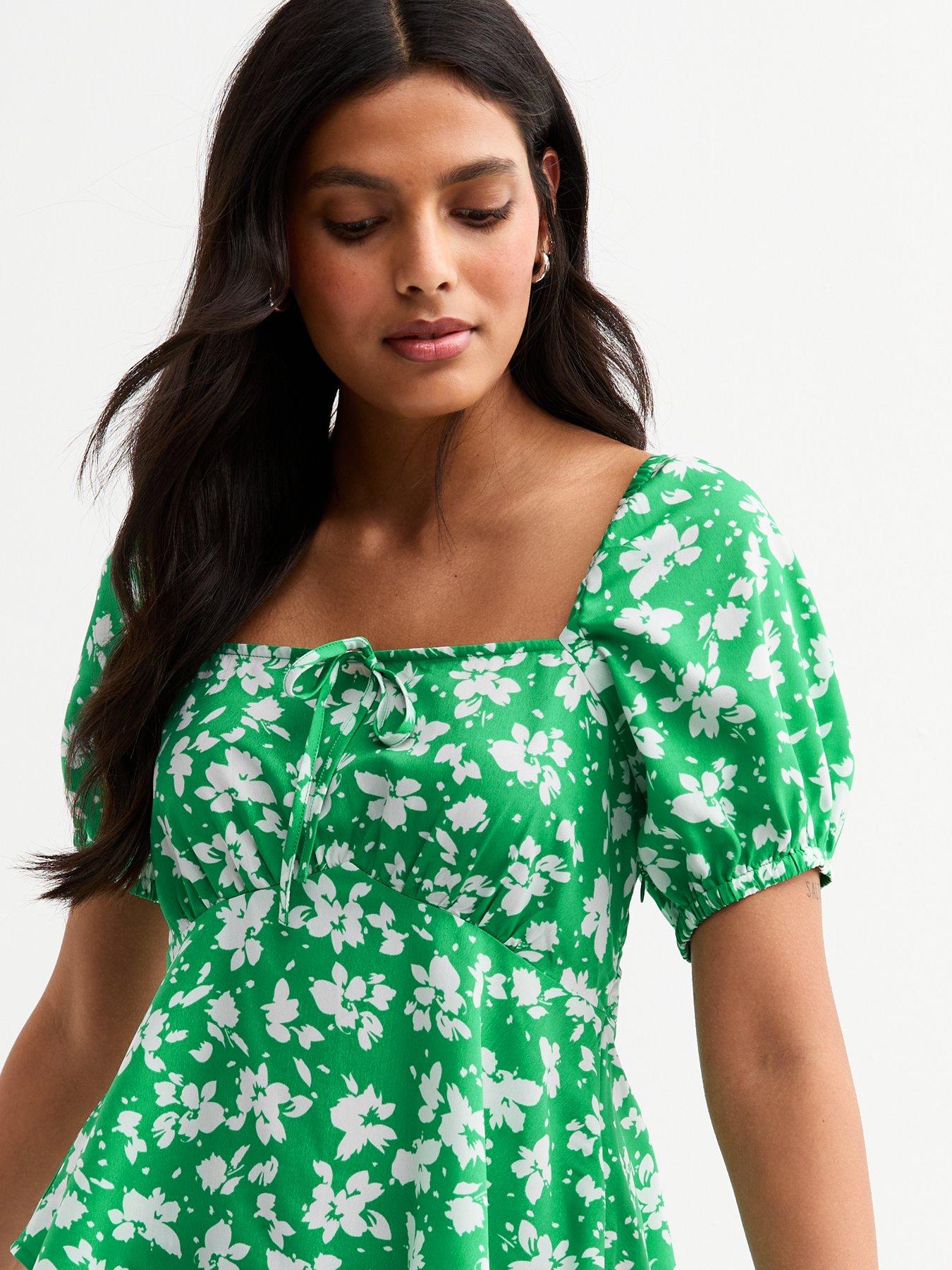  image of new-look-green-floral-print-peplum-top
