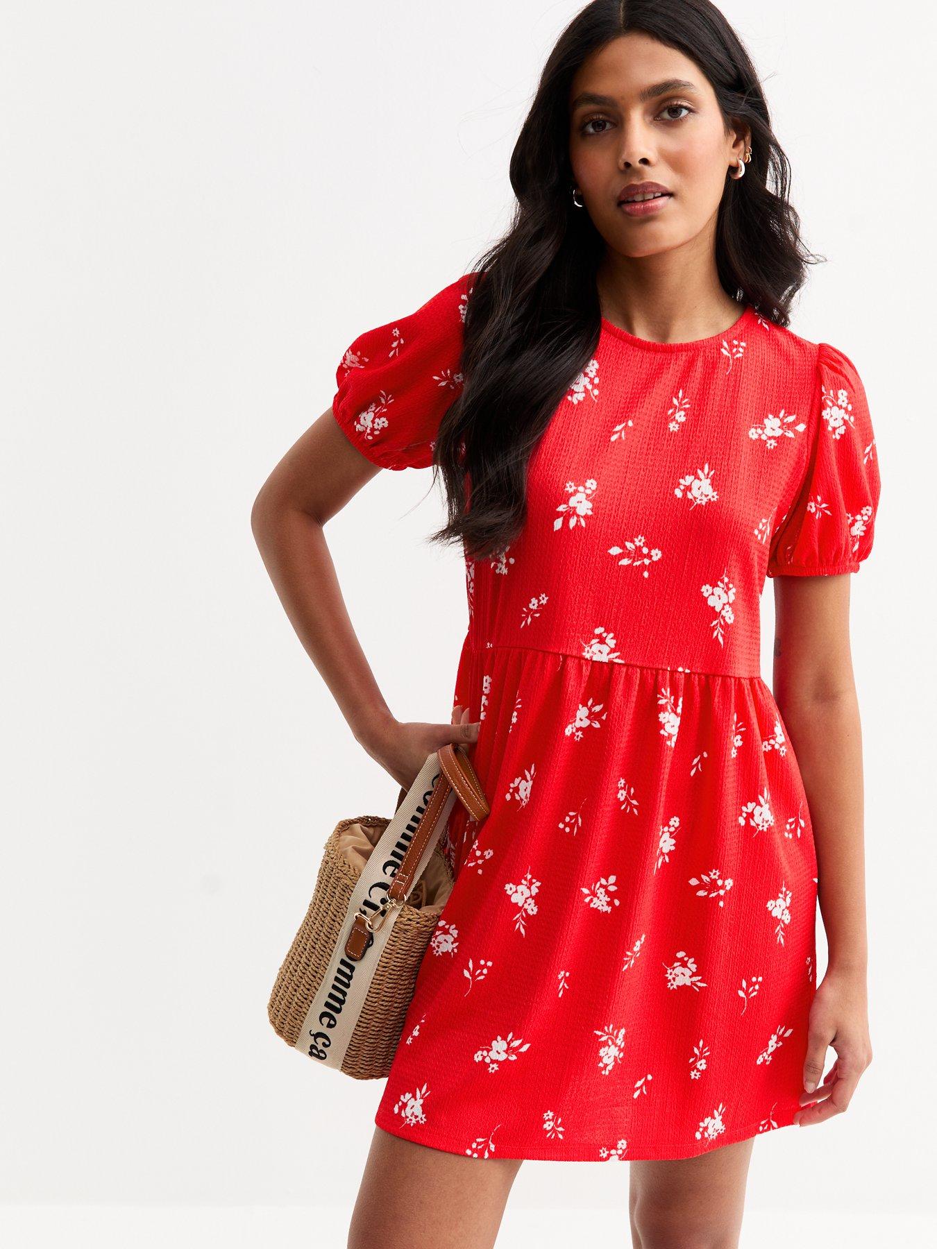 new-look-red-floral-print-tie-back-mini-dress