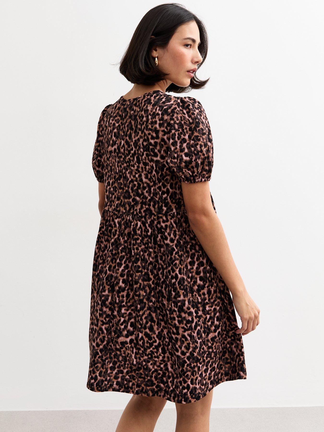 brown leopard print dress new look Ladies - Brown/Leopard Print Tie-Belt Dress - Size: XXL