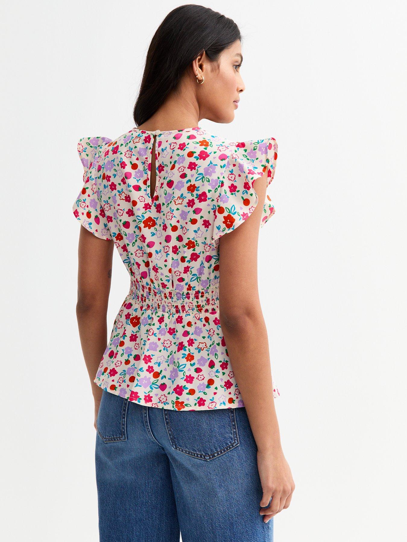  image of new-look-floral-print-ruffled-top-white