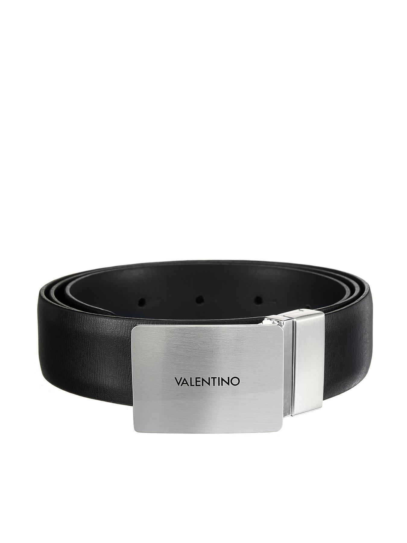 Valentino Litech Plaque Buckle Leather Belt - Black