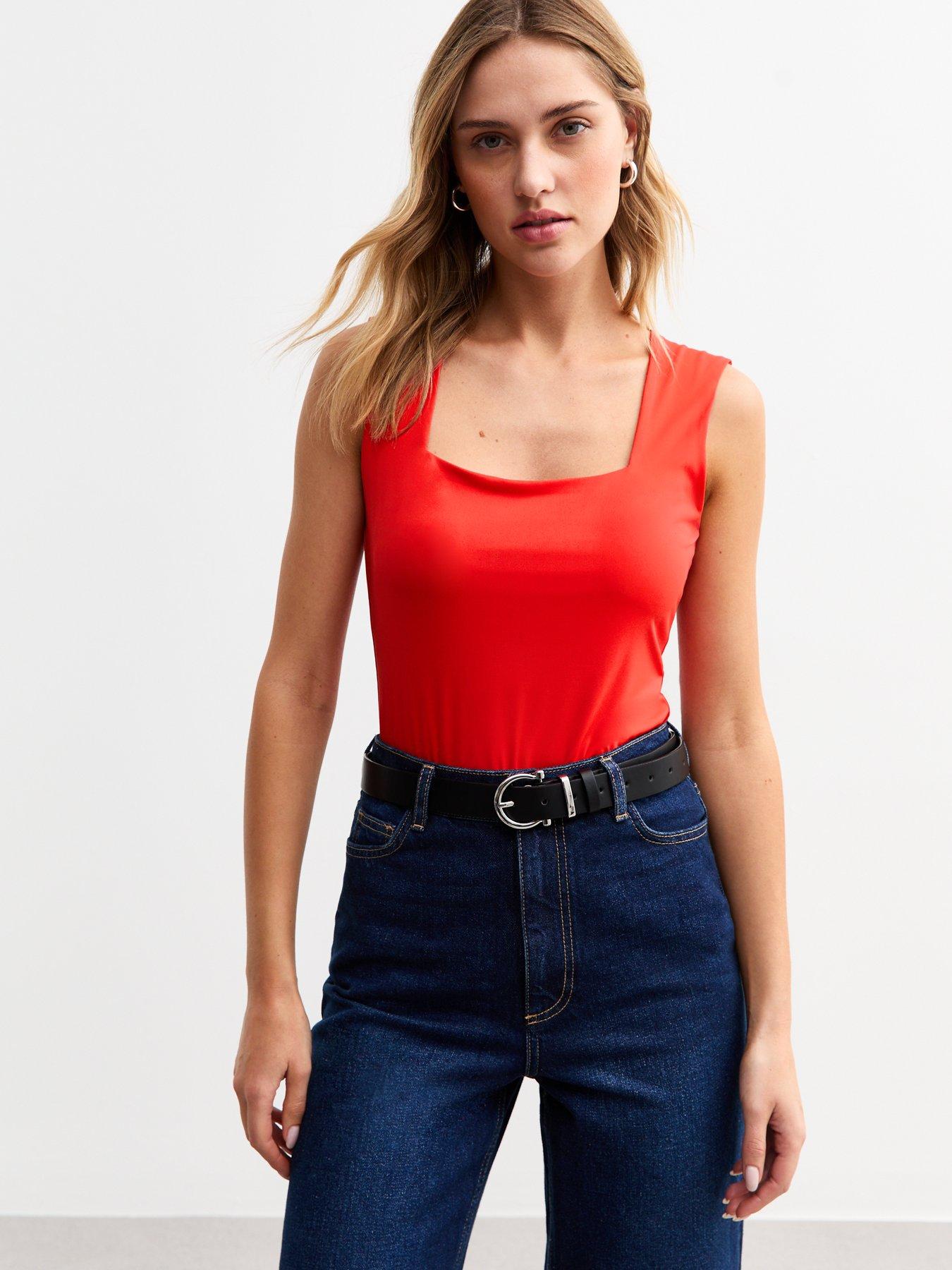 undefined Red Square Neck Bodysuit