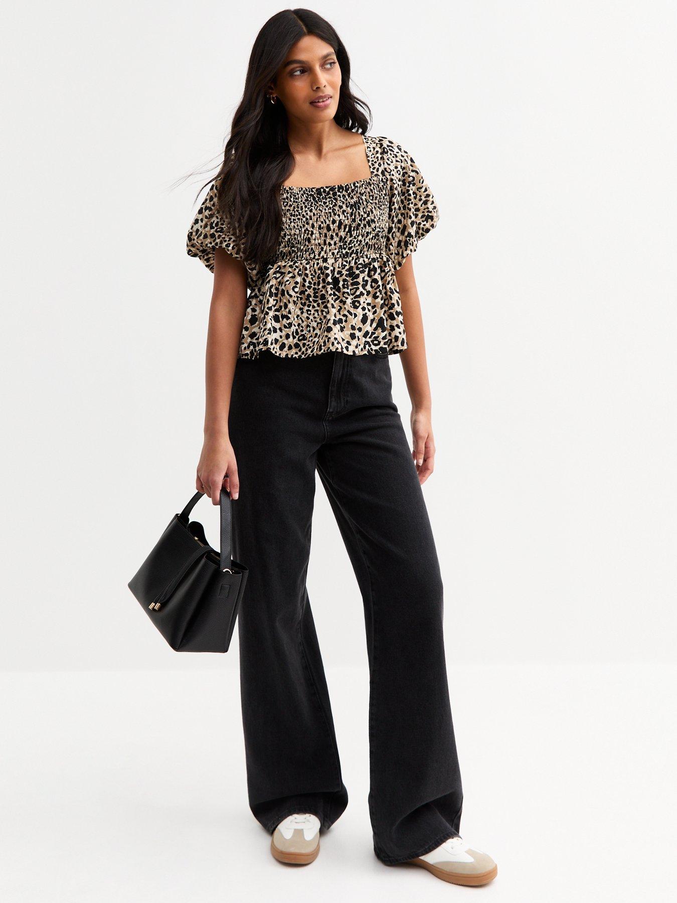 Image 3 of 4 of New Look Brown Leopard Print Shirred Tie Back Top
