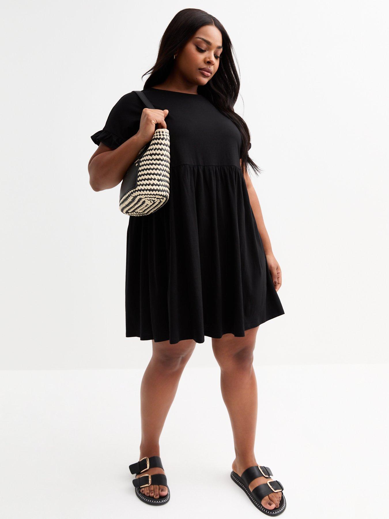  image of new-look-curves-black-frilly-trimmed-mini-dress