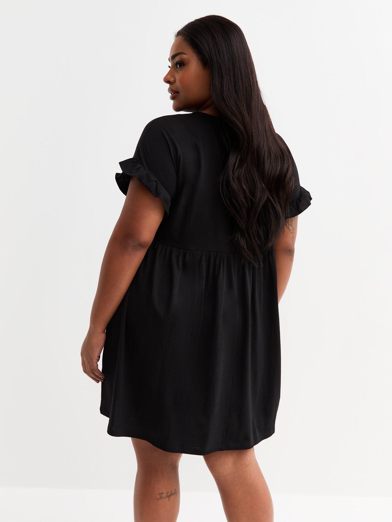  image of new-look-curves-black-frilly-trimmed-mini-dress