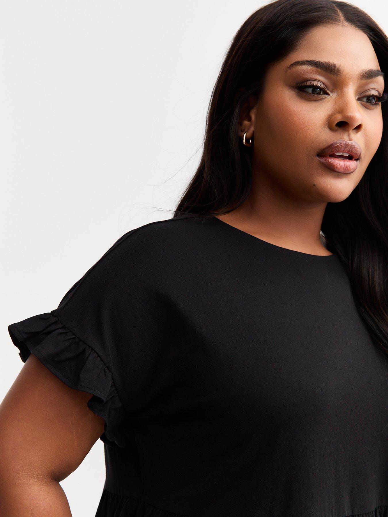 image of new-look-curves-black-frilly-trimmed-mini-dress