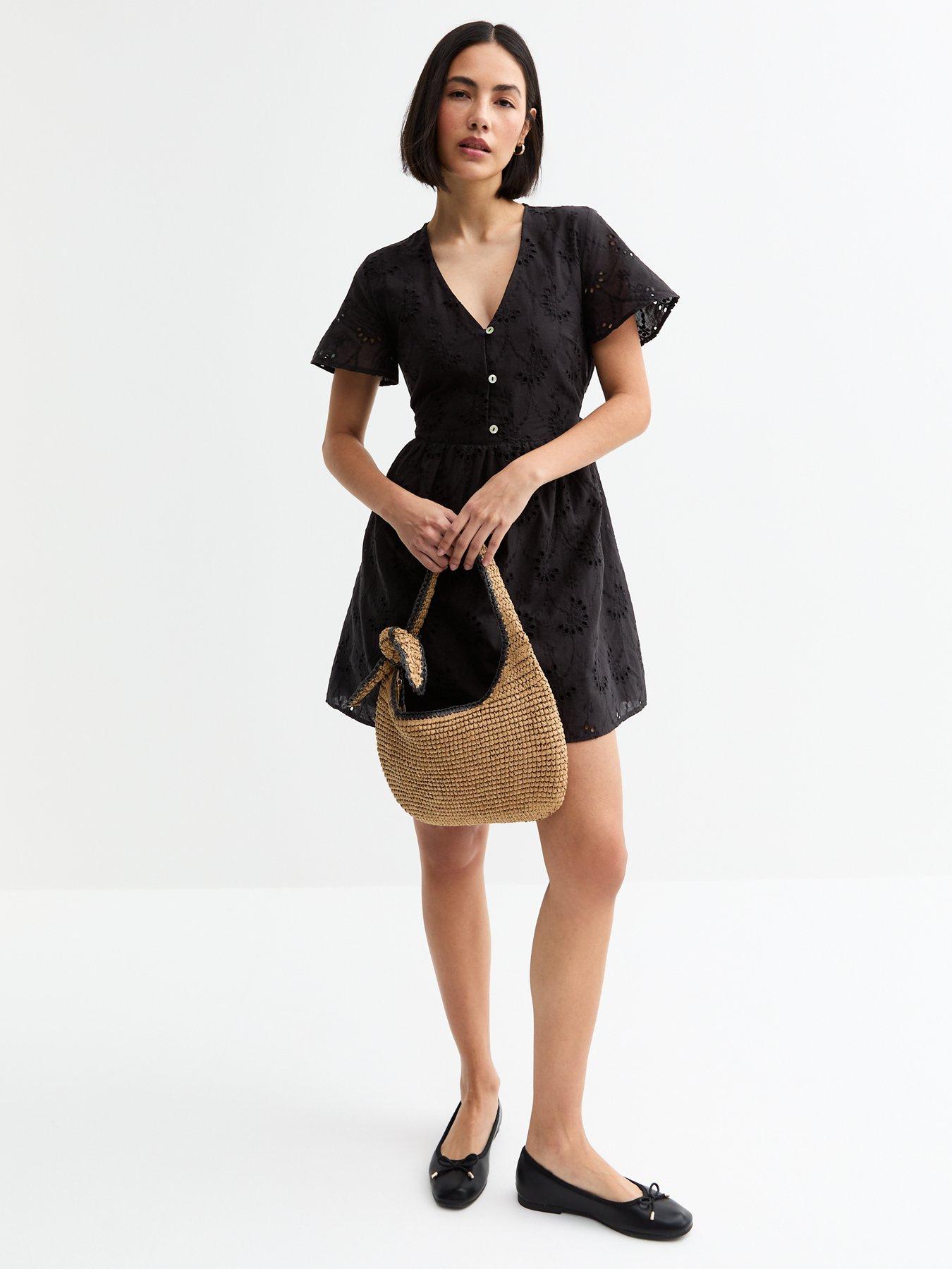 undefined Black Broderie Anglaise V Neck Mini Dress