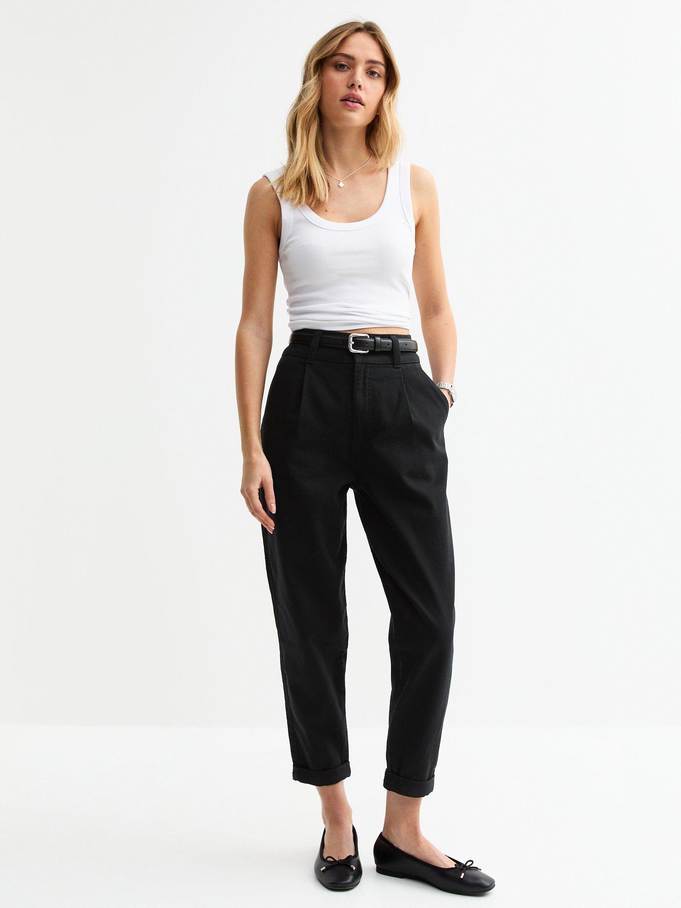 Image 1 of 4 of New Look Black Belted Tapered Trousers