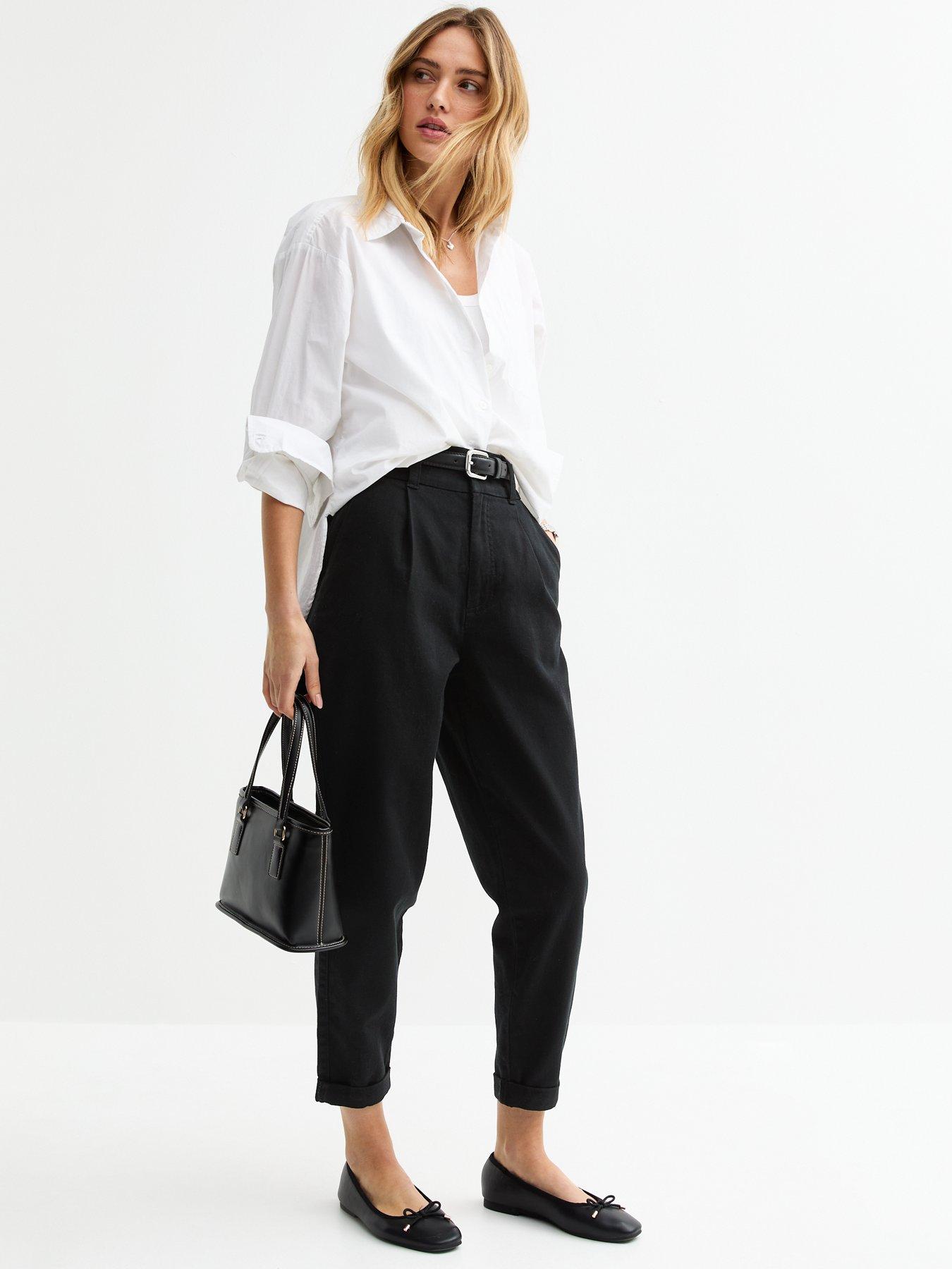 Image 3 of 4 of New Look Black Belted Tapered Trousers