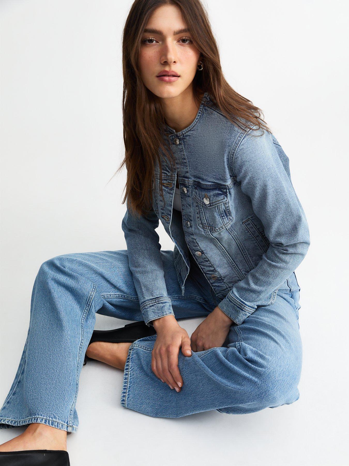 front image of new-look-blue-collarless-denim-jacket