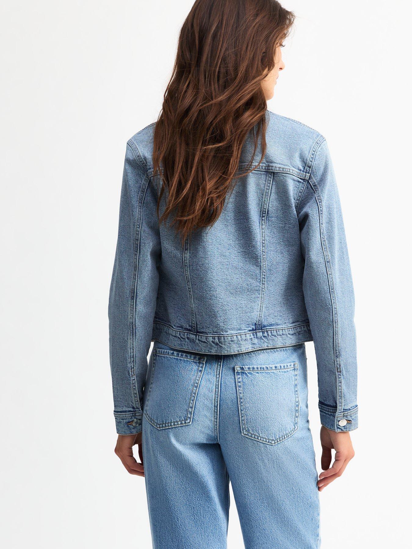  image of new-look-blue-collarless-denim-jacket