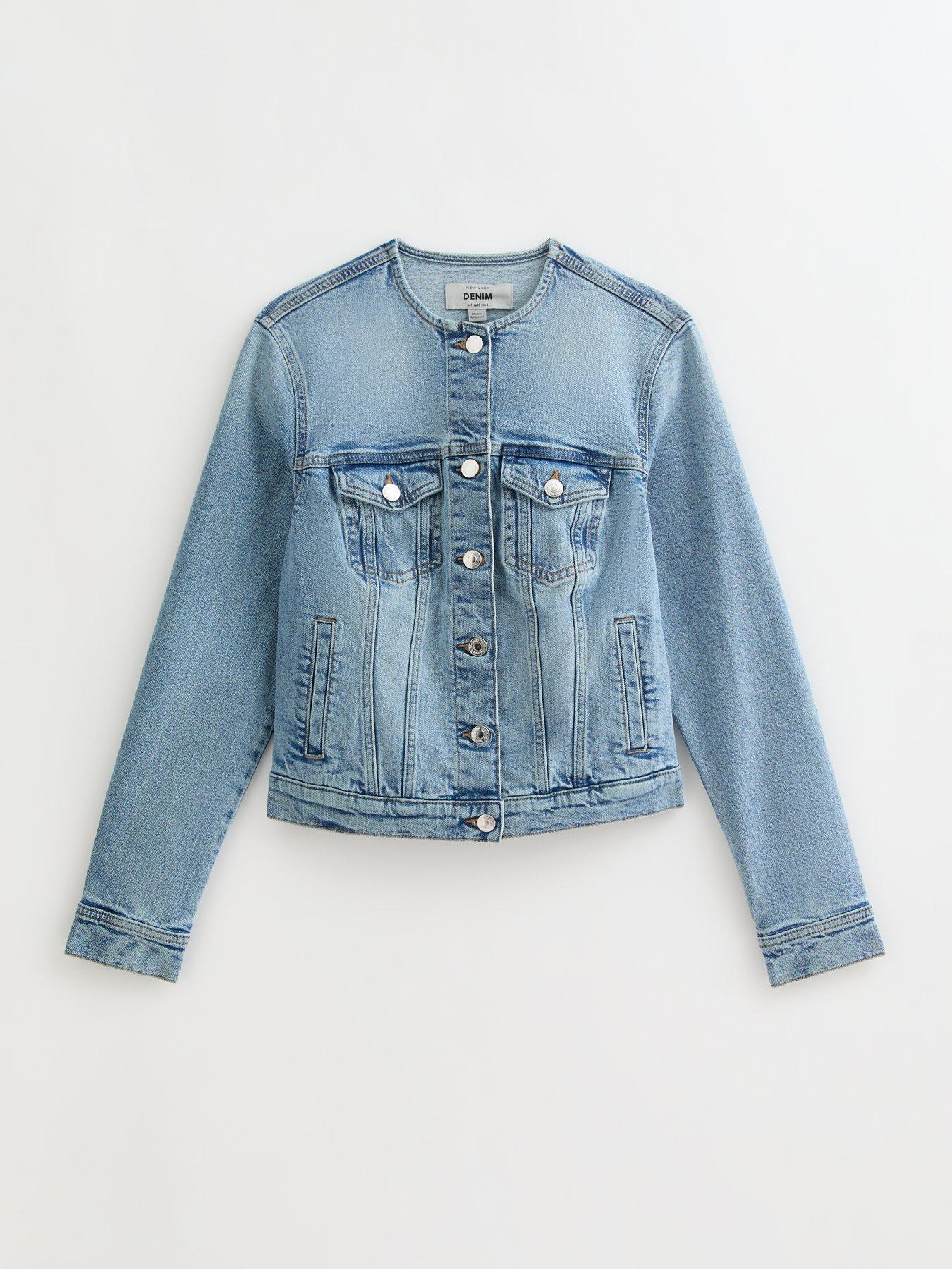  image of new-look-blue-collarless-denim-jacket