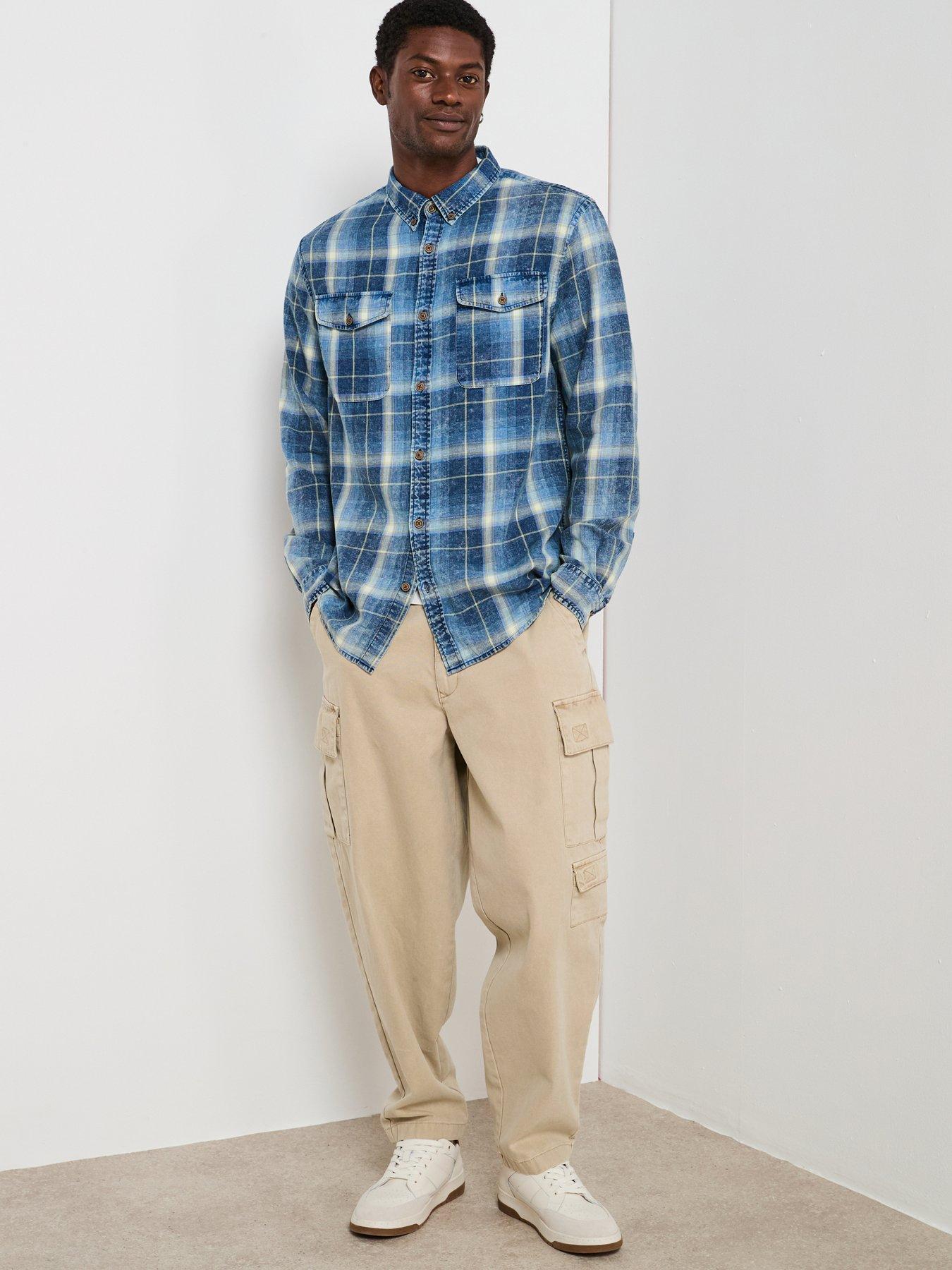 Very Man Double Pocket Washed Check Shirt - Blue