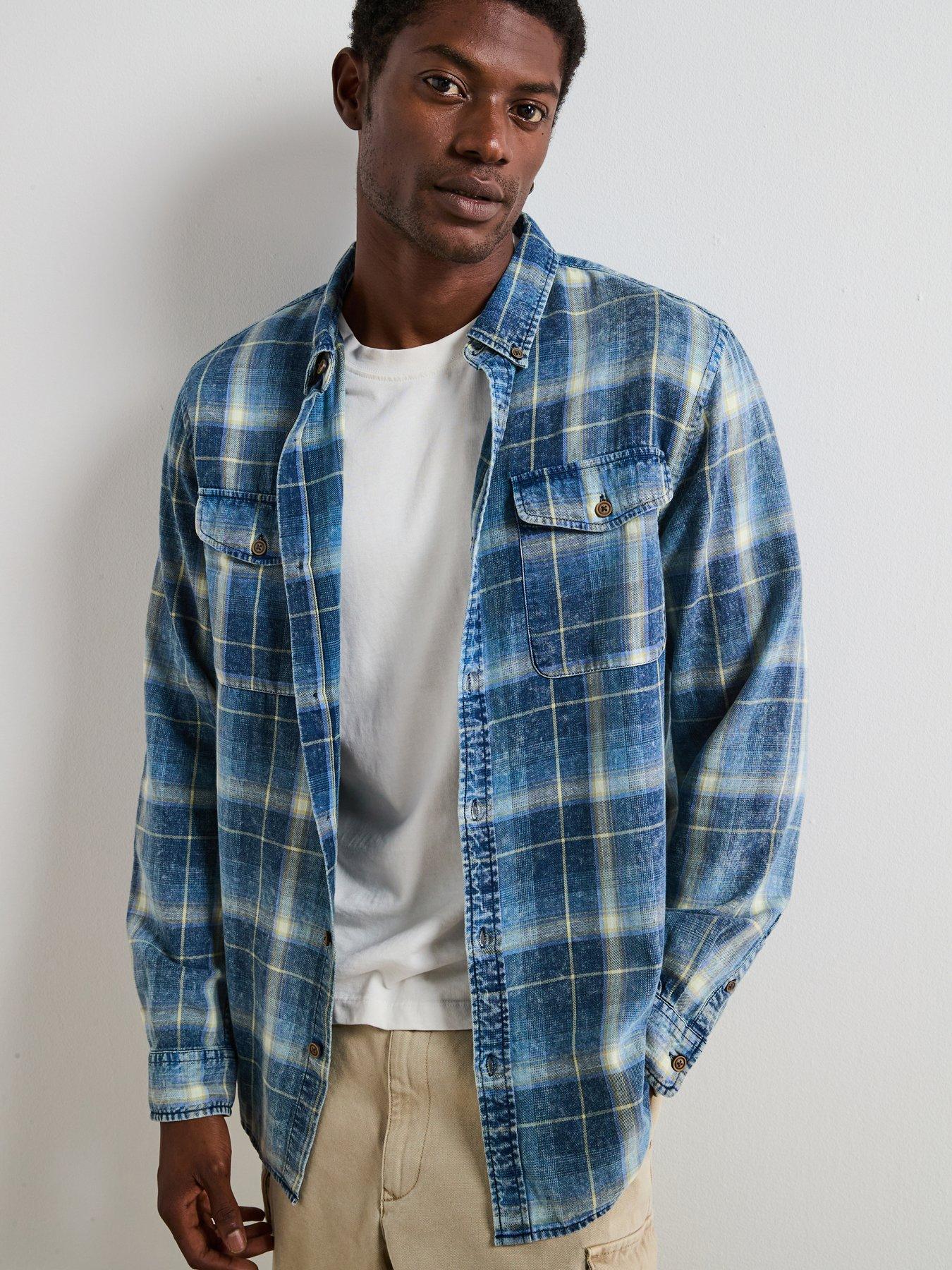 Image 1 of 7 of Very Man Double Pocket Washed Check Shirt - Blue