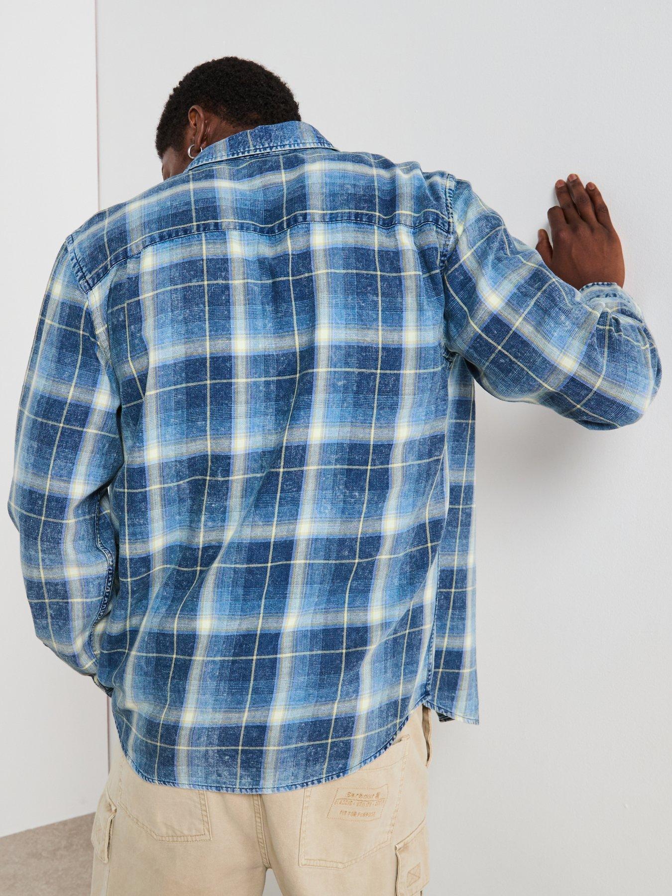 Image 2 of 7 of Very Man Double Pocket Washed Check Shirt - Blue