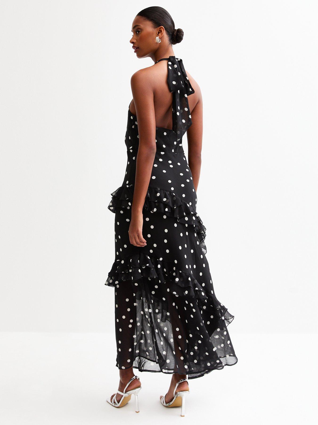  image of new-look-polka-dot-cowl-neck-chiffon-midi-dress
